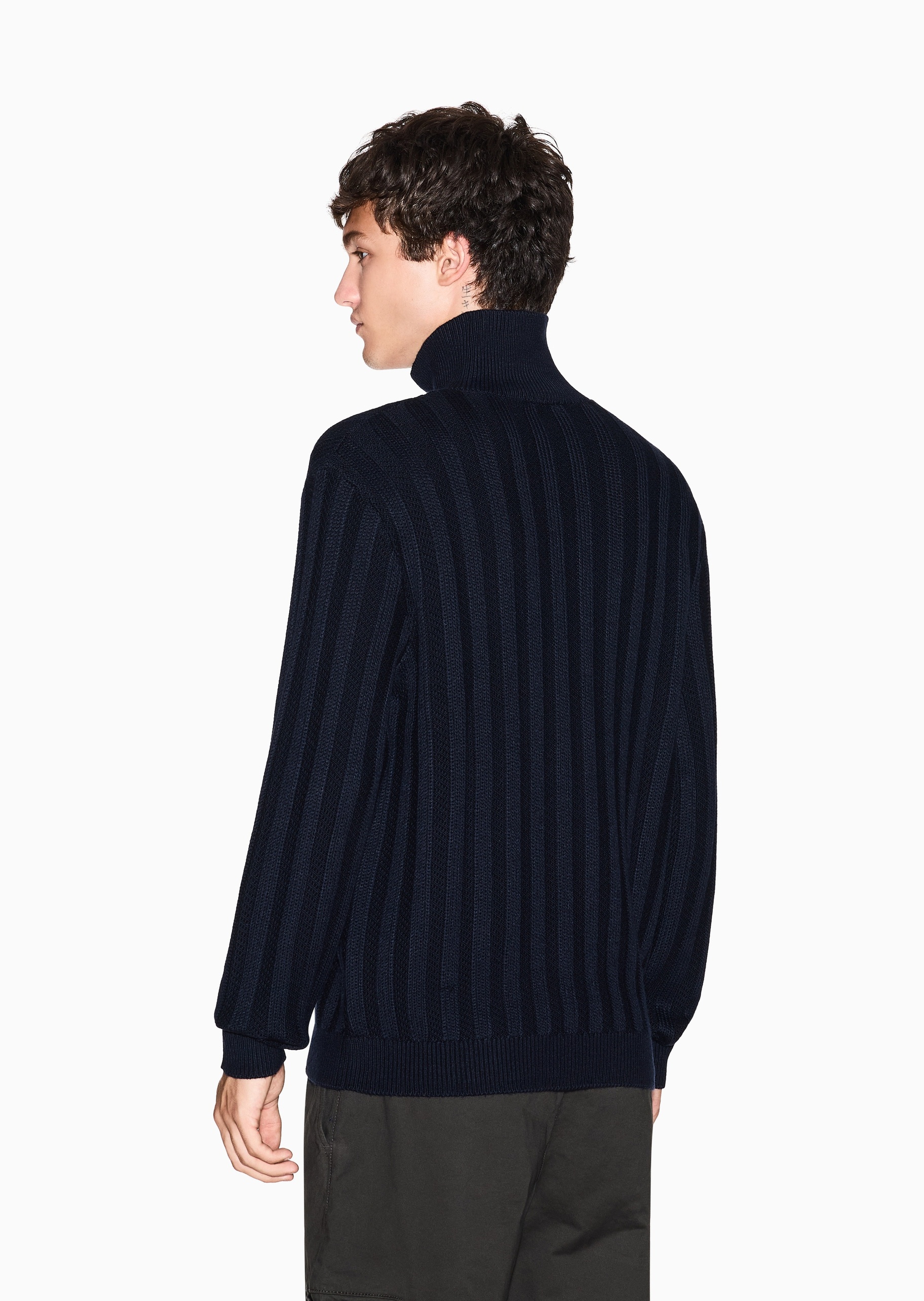 ARMANI EXCHANGE 男士绵羊毛混纺套头半拉链针织毛衣