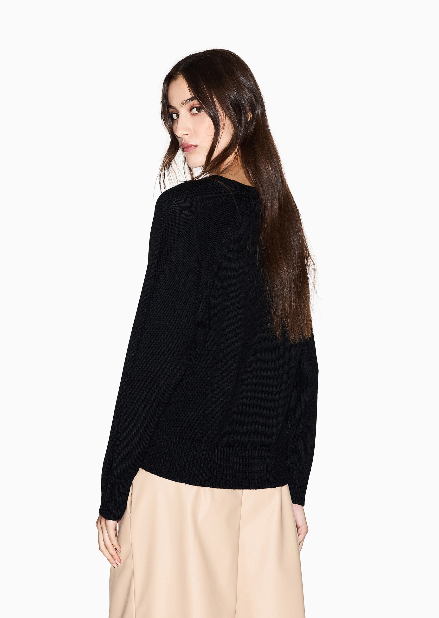 ARMANI EXCHANGE 女士羊毛混纺老钱风V领套头针织毛衣