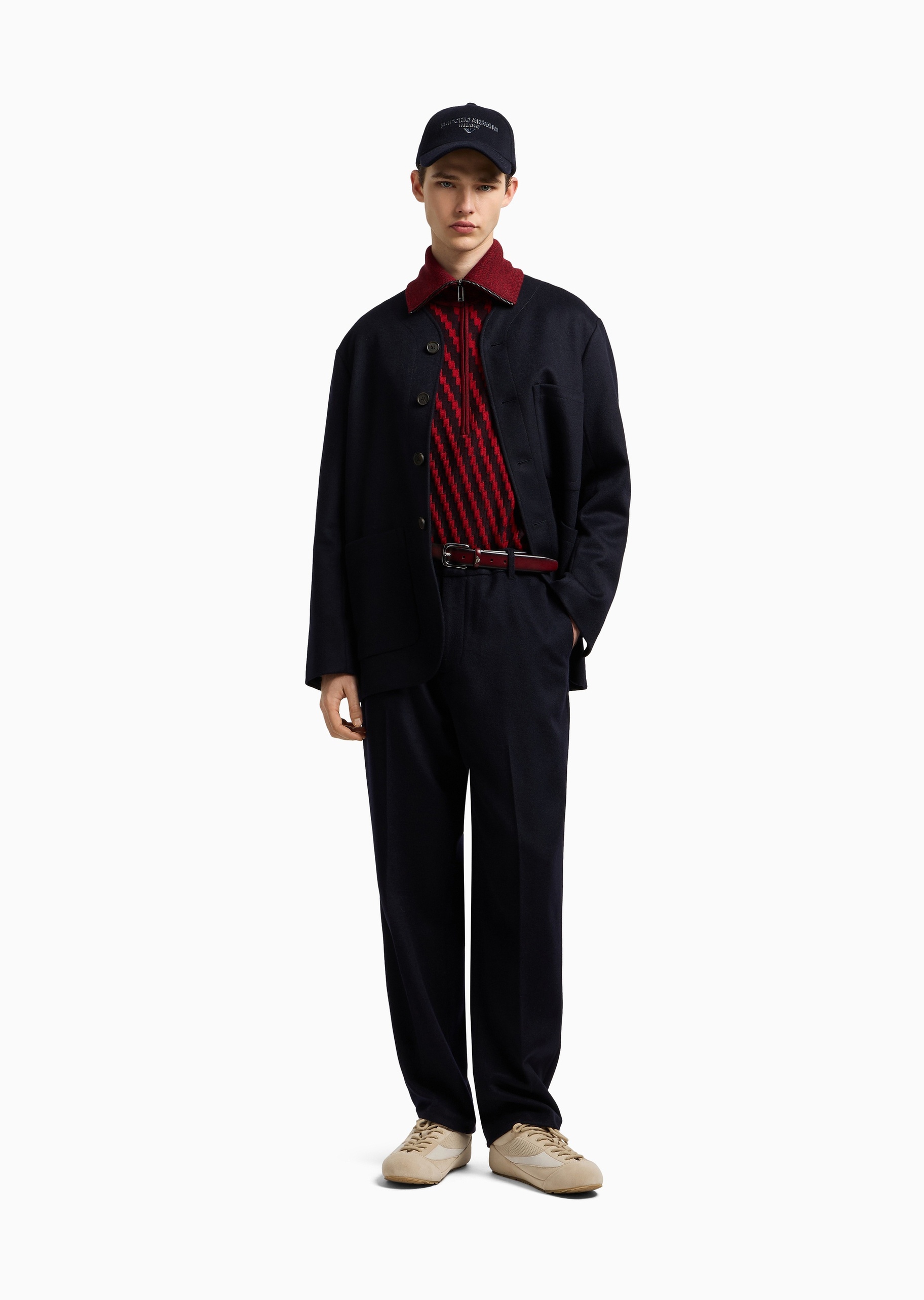 Emporio Armani 男士半高领绵羊毛半拉链套头针织毛衣