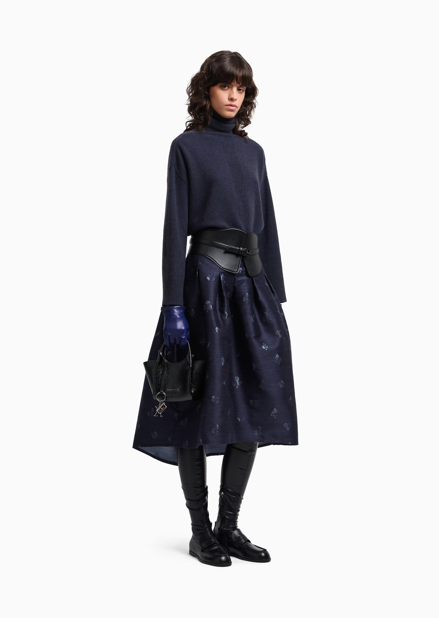 Emporio Armani 女士绵羊毛长袖高翻领落肩纯色毛衣
