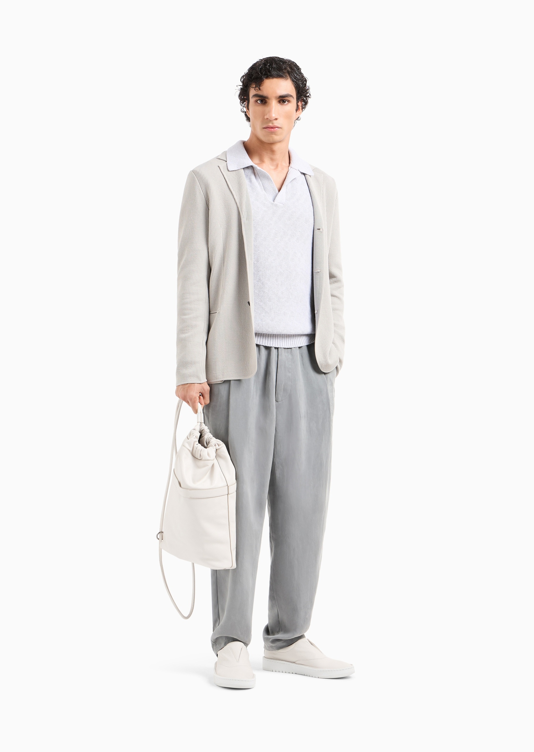 Giorgio Armani 男士全棉长袖V型翻领提花Polo衫
