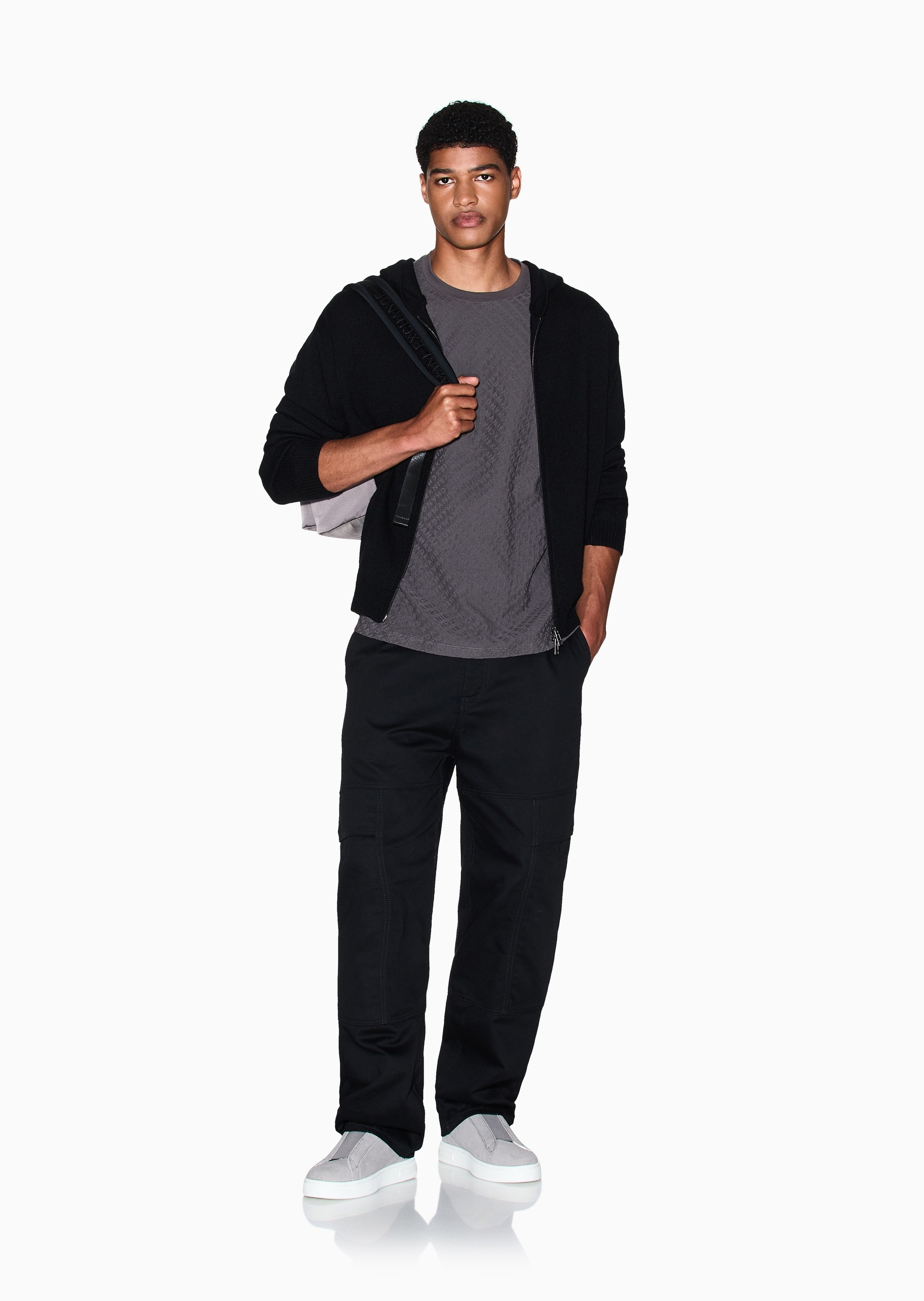 ARMANI EXCHANGE 男士绵羊毛连帽拉链针织毛衣开衫外套