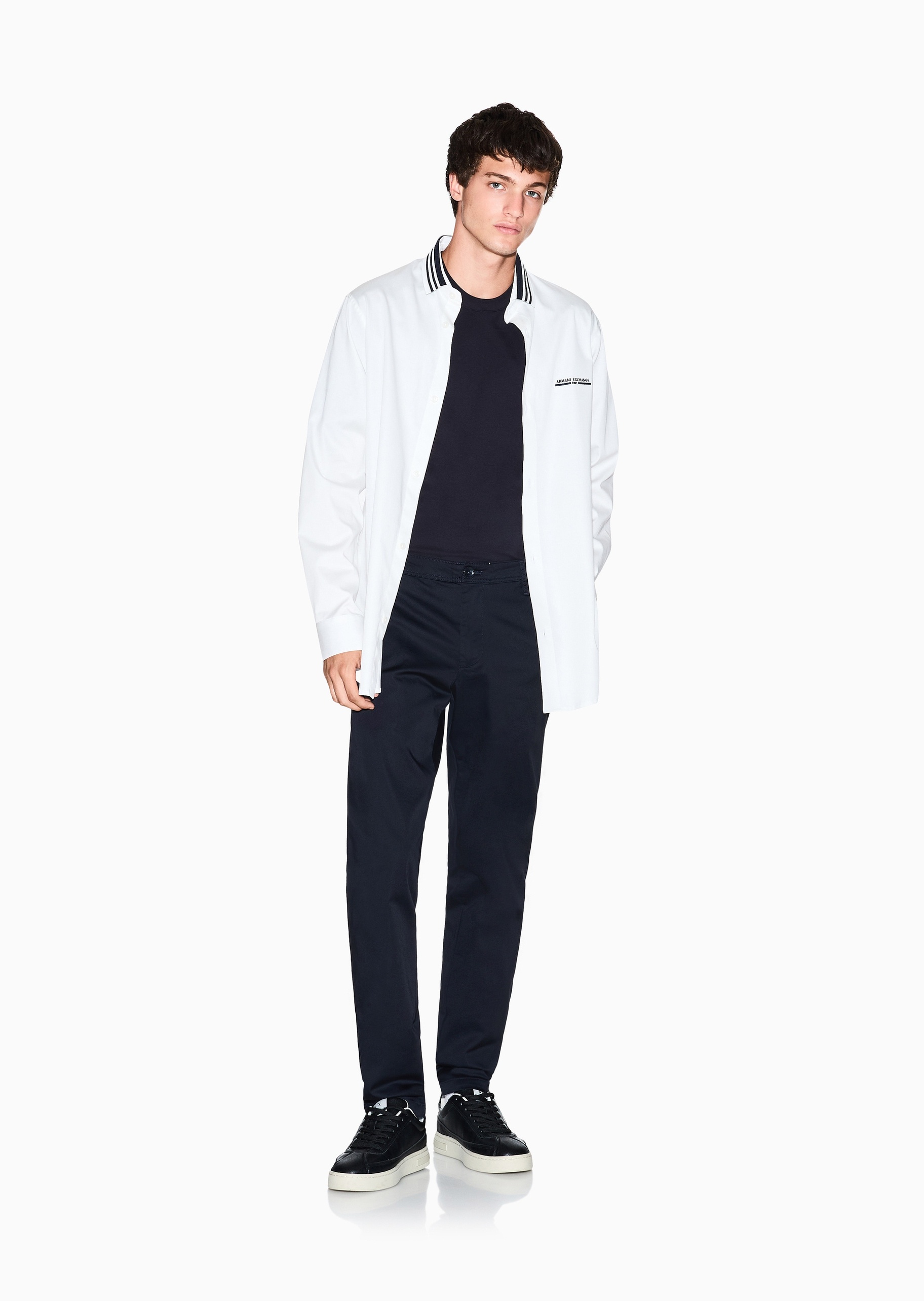 ARMANI EXCHANGE 男士纯棉宽松短袖圆领牛仔拼接T恤