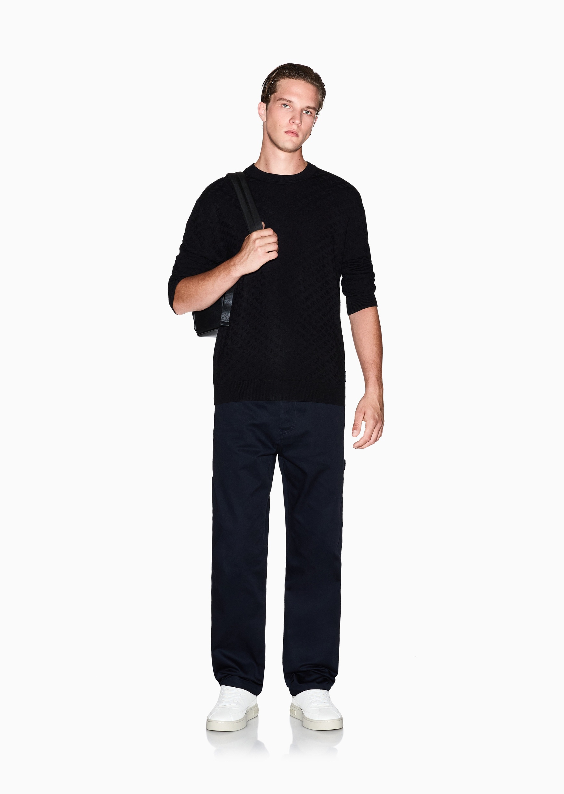 ARMANI EXCHANGE 男士圆领休闲提花老钱风套头针织衫