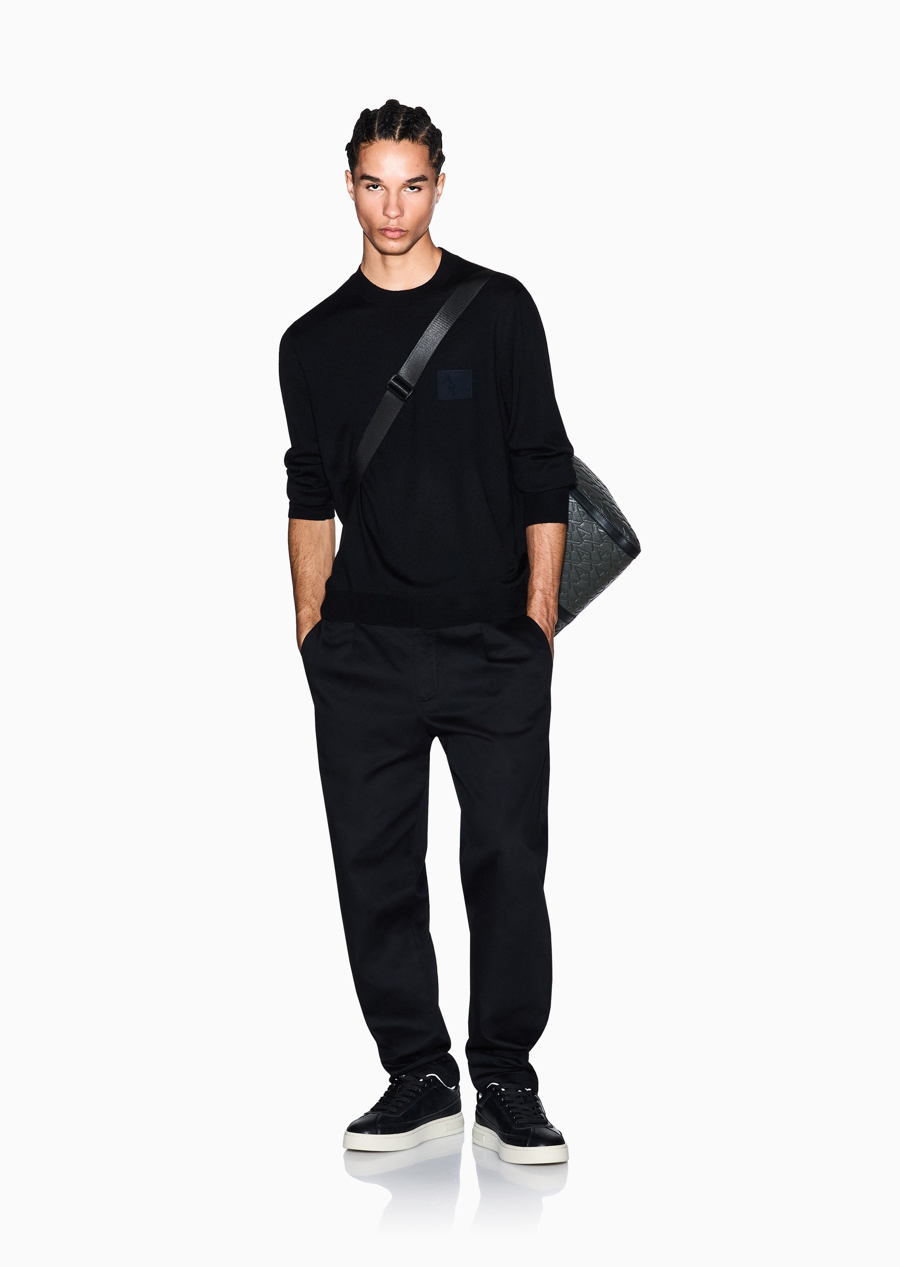 ARMANI EXCHANGE 男士圆领羊毛混纺老钱风套头针织毛衣