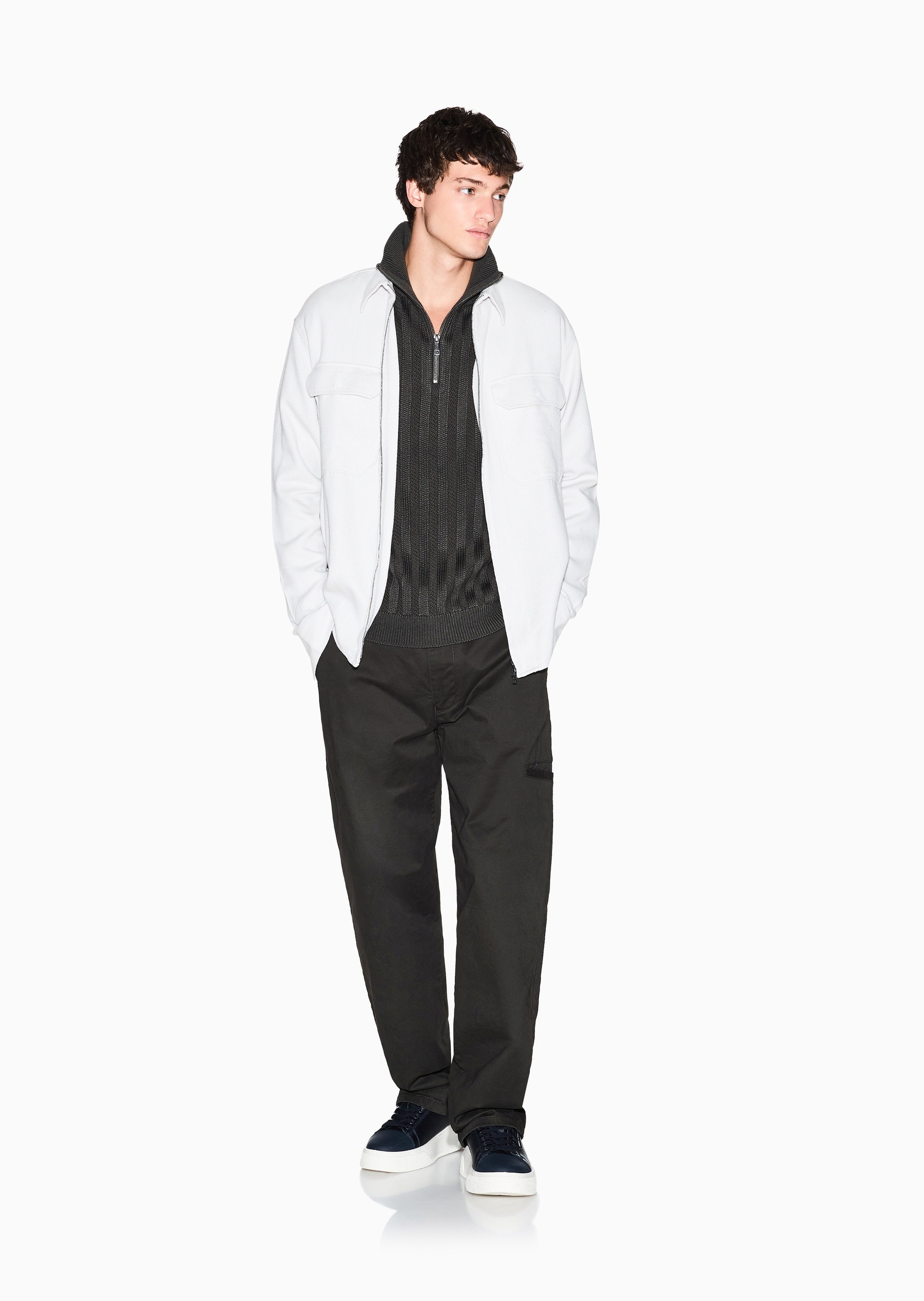 ARMANI EXCHANGE 男士绵羊毛混纺套头半拉链针织毛衣