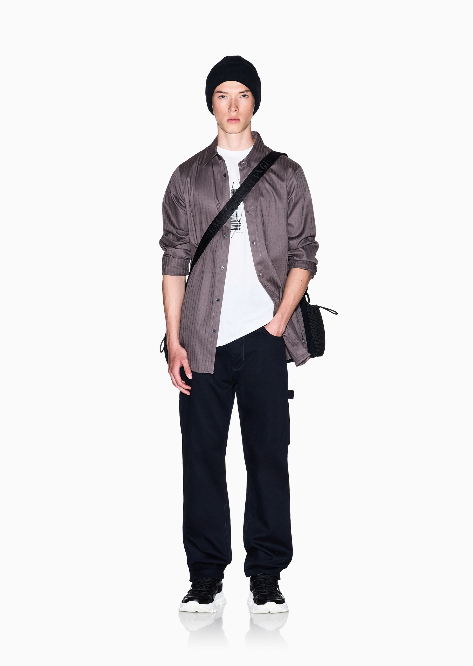 ARMANI EXCHANGE 男士全棉长袖翻领通体竖条纹休闲衬衫