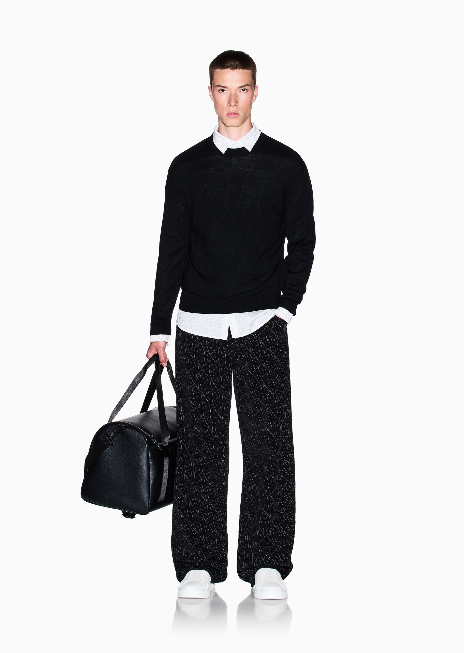 ARMANI EXCHANGE 男士圆领羊毛混纺老钱风套头针织毛衣