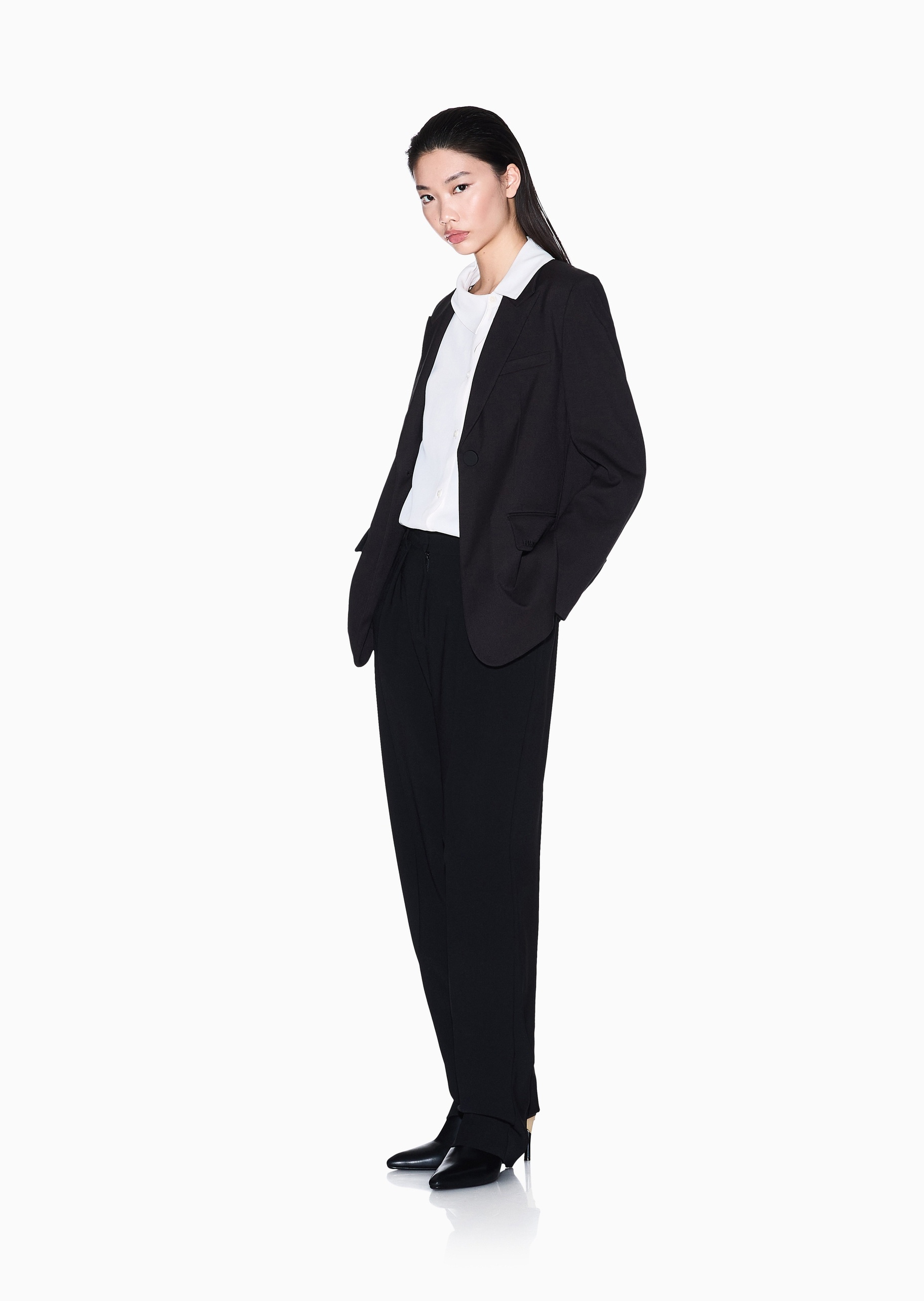 ARMANI EXCHANGE 女士宽松长款直筒褶裥纯色休闲裤