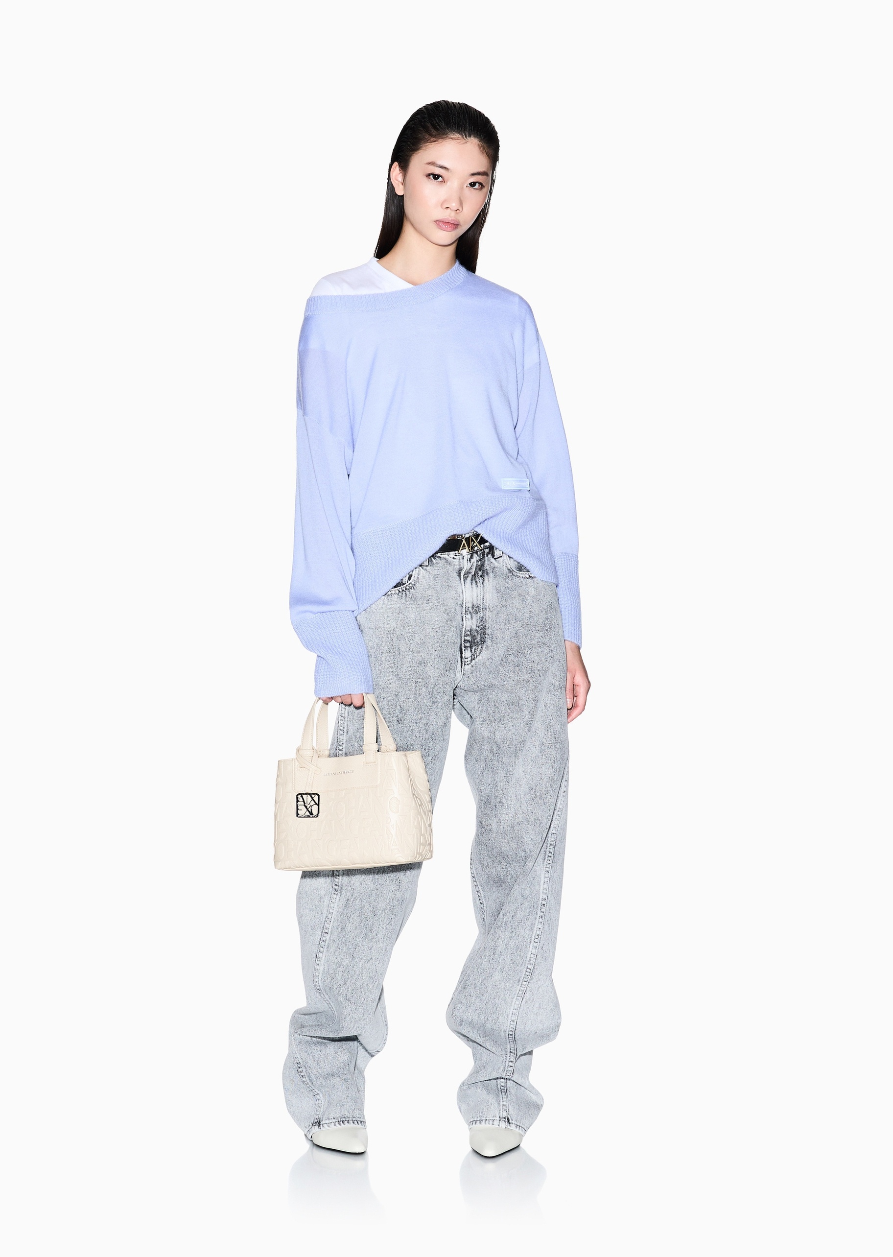ARMANI EXCHANGE 女士圆领全绵羊毛老钱风套头针织毛衣
