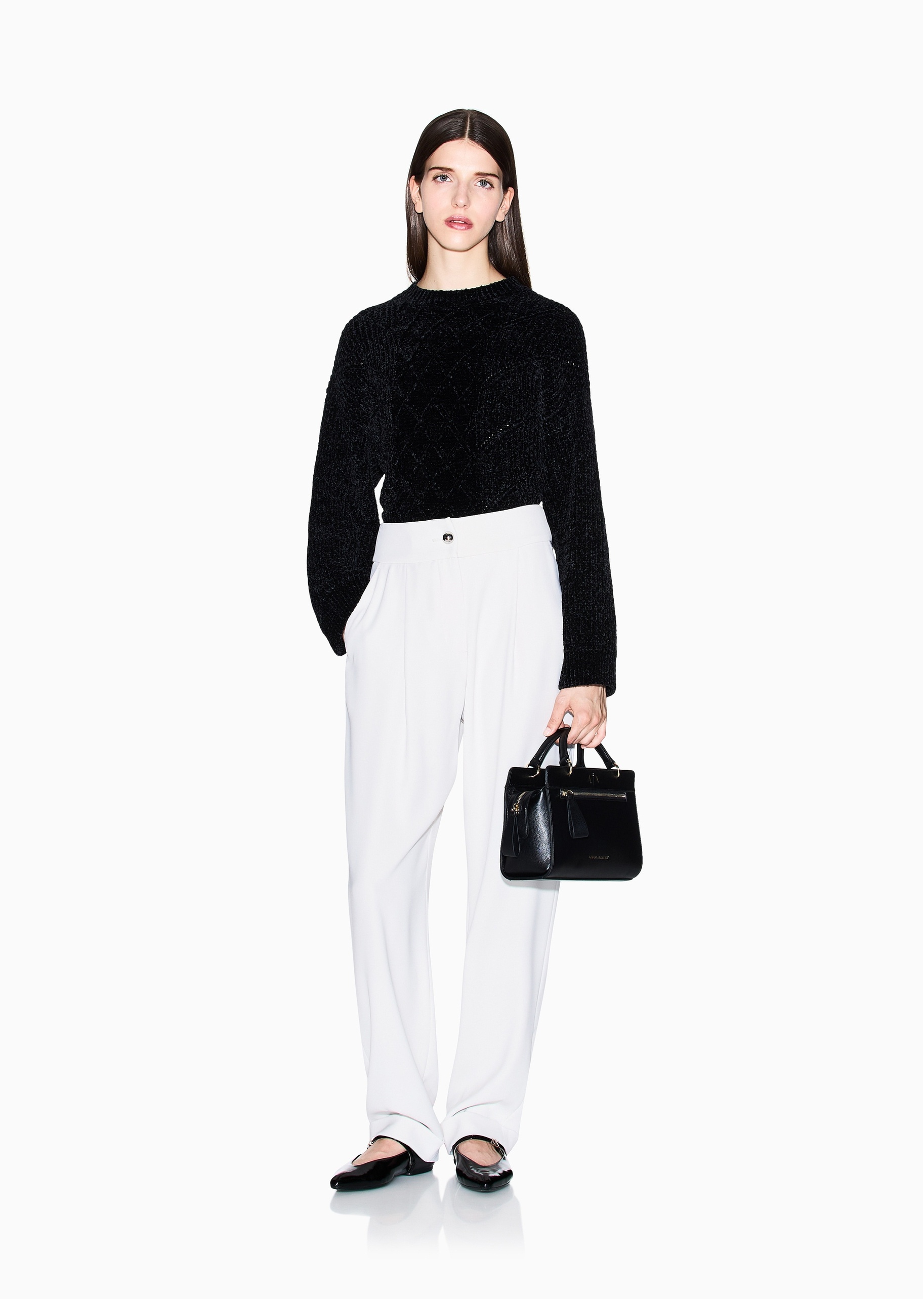 ARMANI EXCHANGE 女士圆领复古绞花宽松落肩套头针织衫