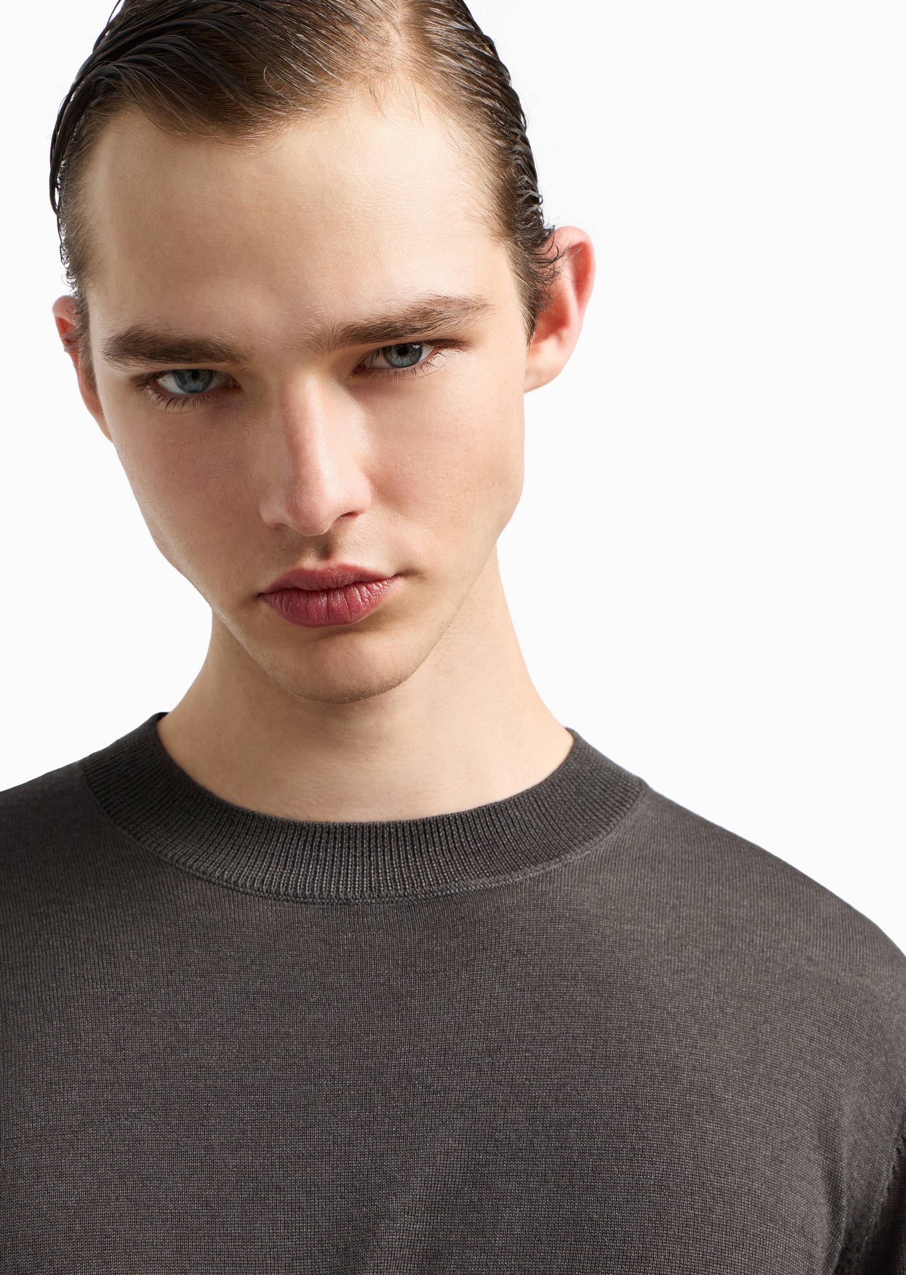 Emporio Armani 男士圆领绵羊毛老钱风套头针织毛衣