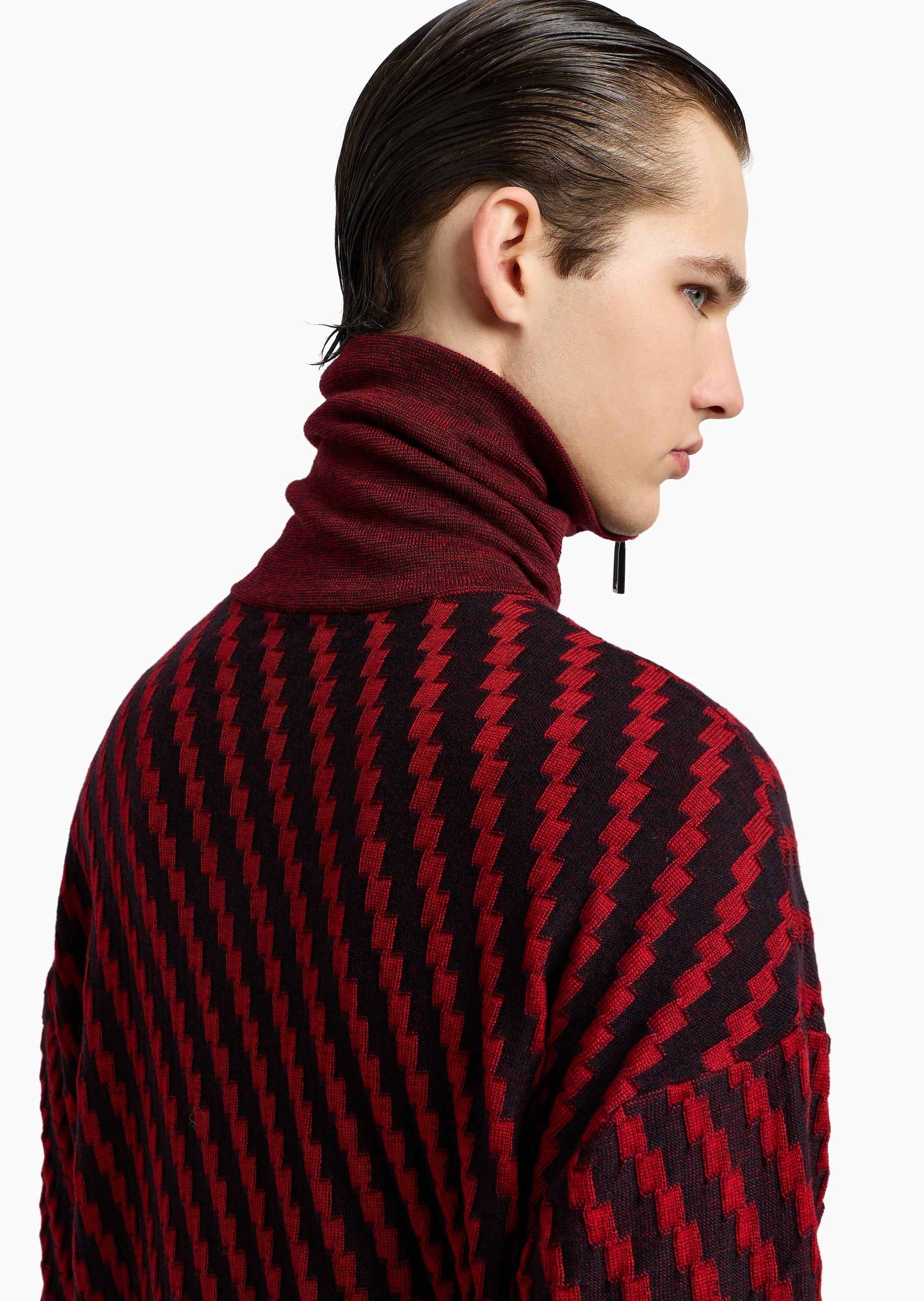 Emporio Armani 男士半高领绵羊毛半拉链套头针织毛衣