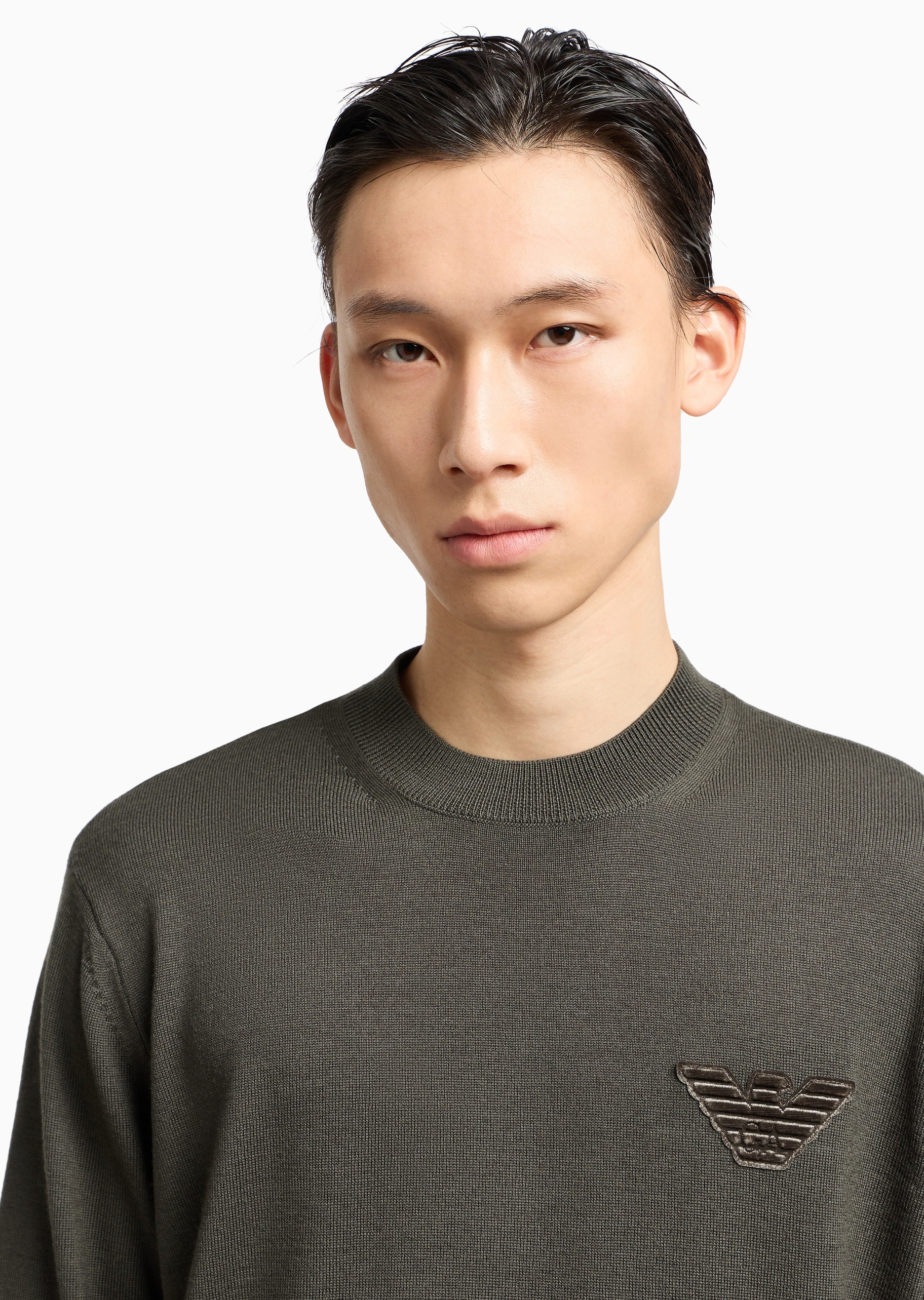 Emporio Armani 男士圆领绵羊毛老钱风套头针织毛衣