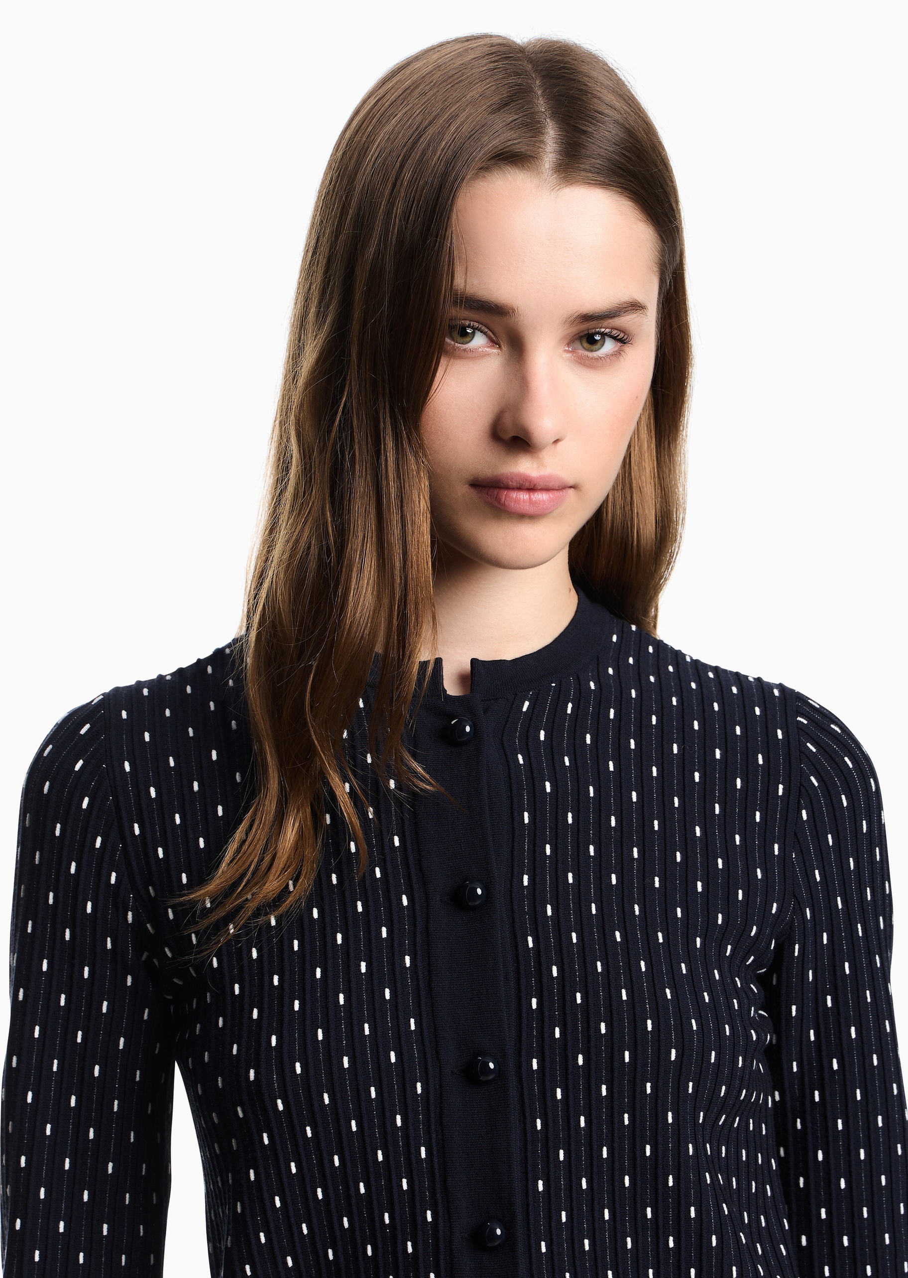 Emporio Armani 女士混纺圆领合身波点提花针织开衫