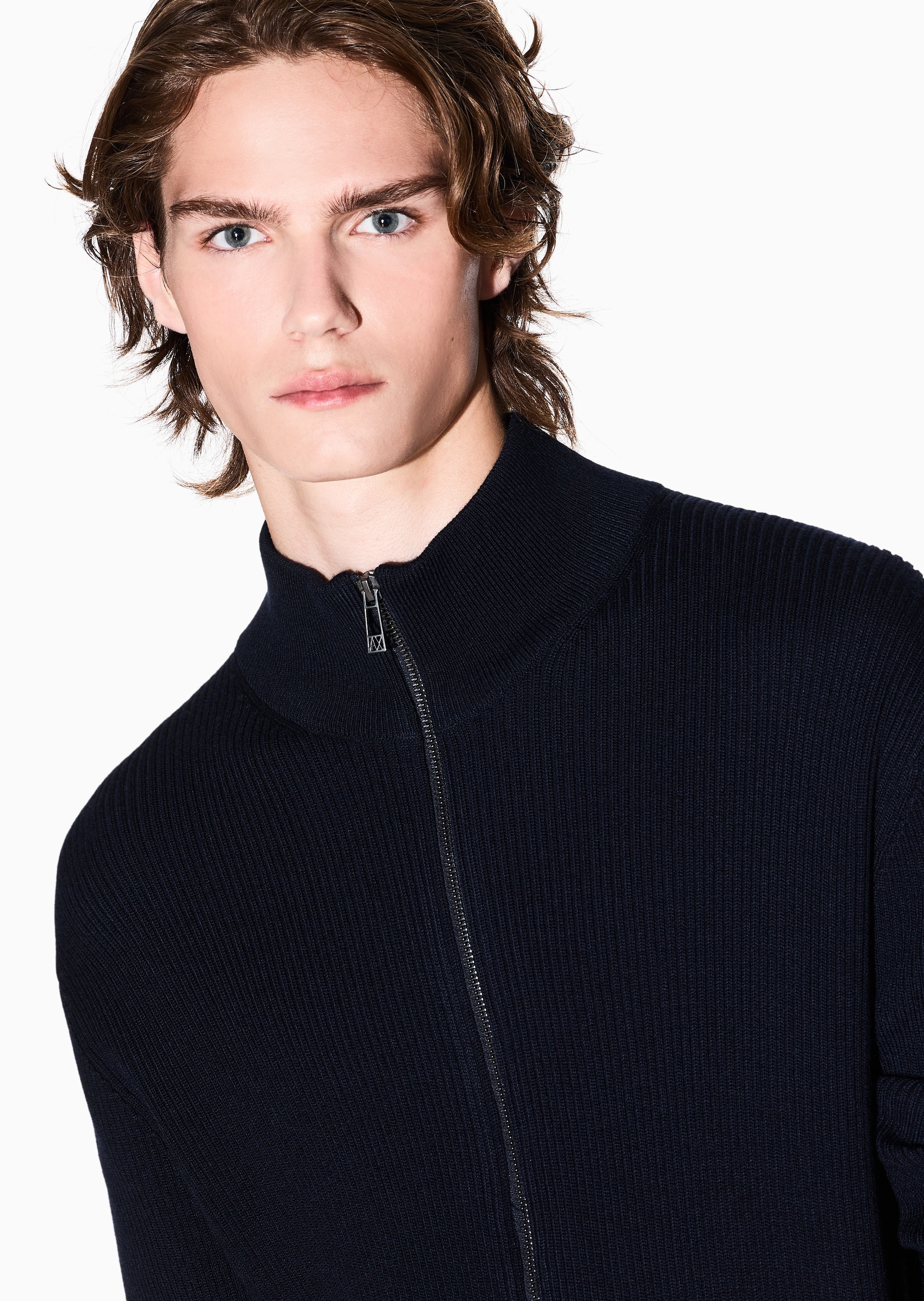 ARMANI EXCHANGE 男士羊毛老钱风拉链针织毛衣开衫外套