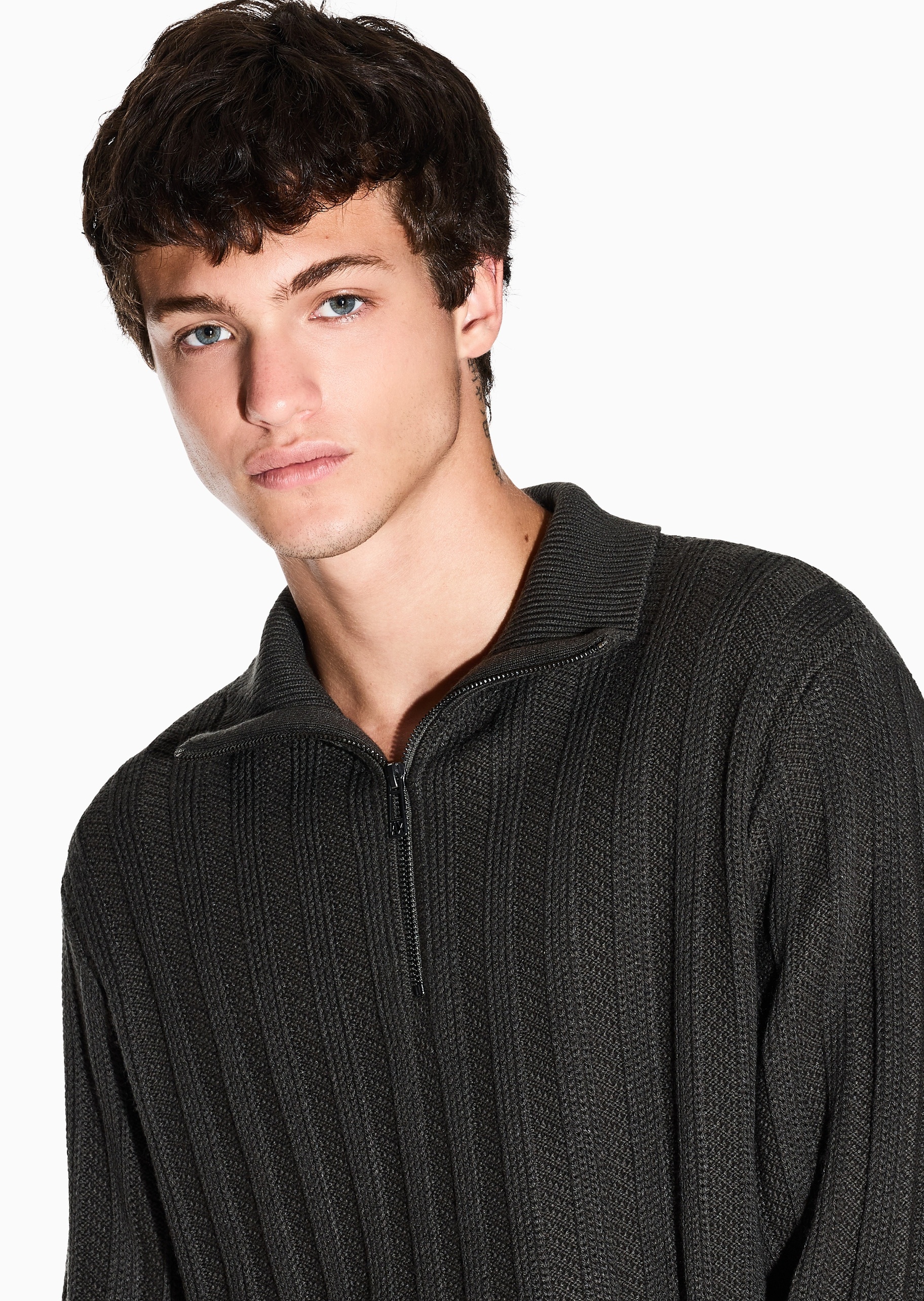 ARMANI EXCHANGE 男士绵羊毛混纺套头半拉链针织毛衣