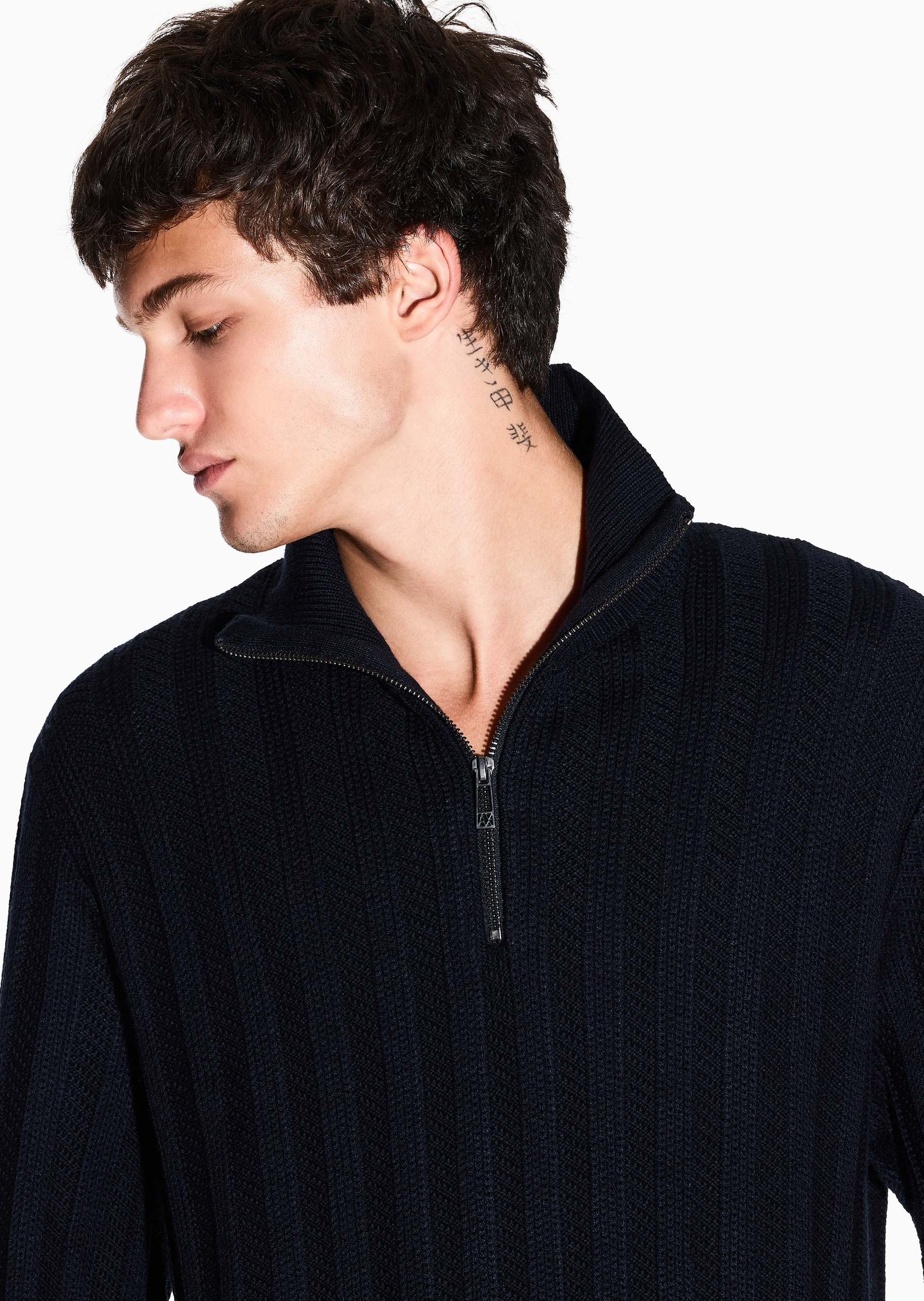 ARMANI EXCHANGE 男士绵羊毛混纺套头半拉链针织毛衣