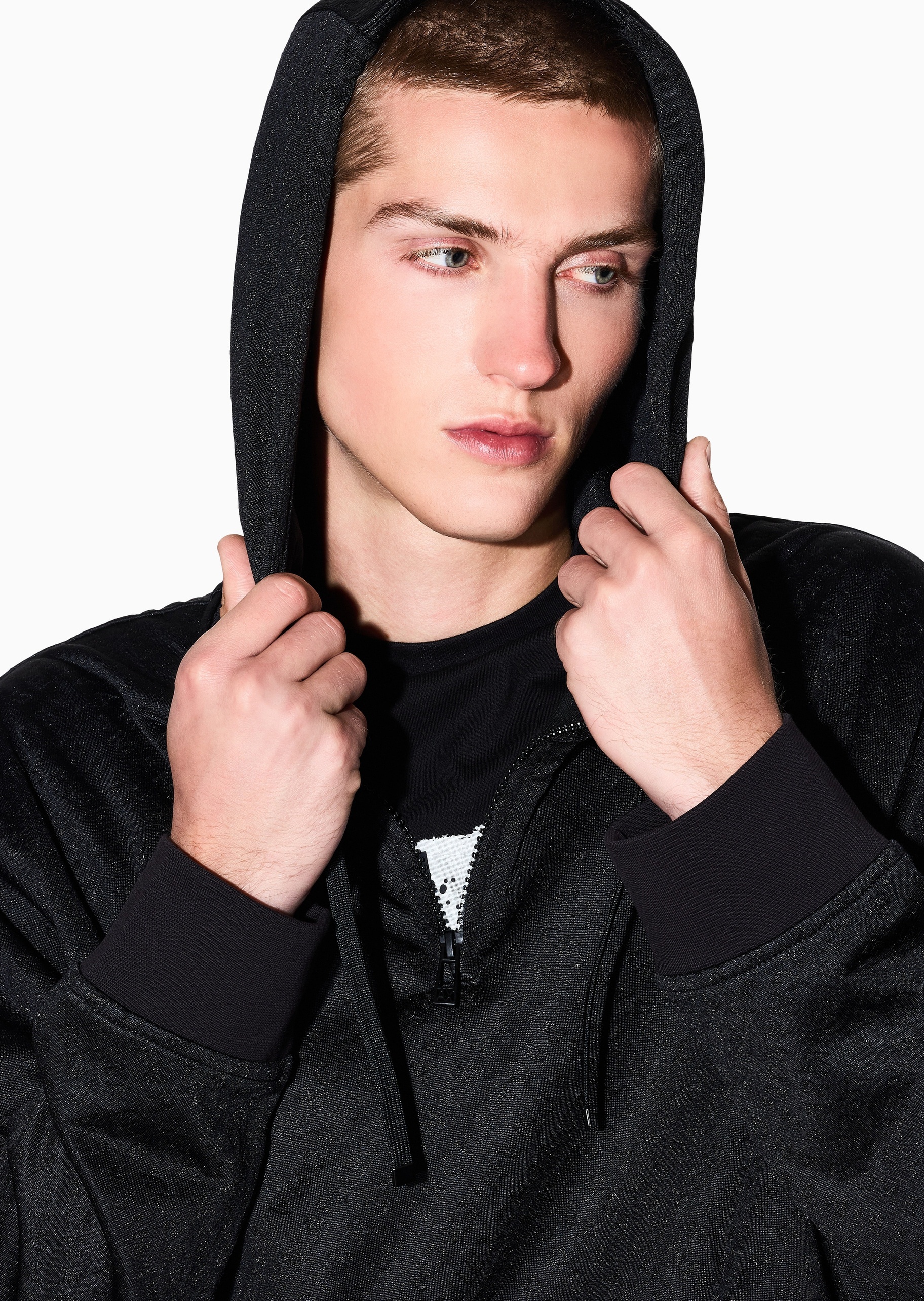 ARMANI EXCHANGE 男士连帽半拉链套头运动风印花卫衣
