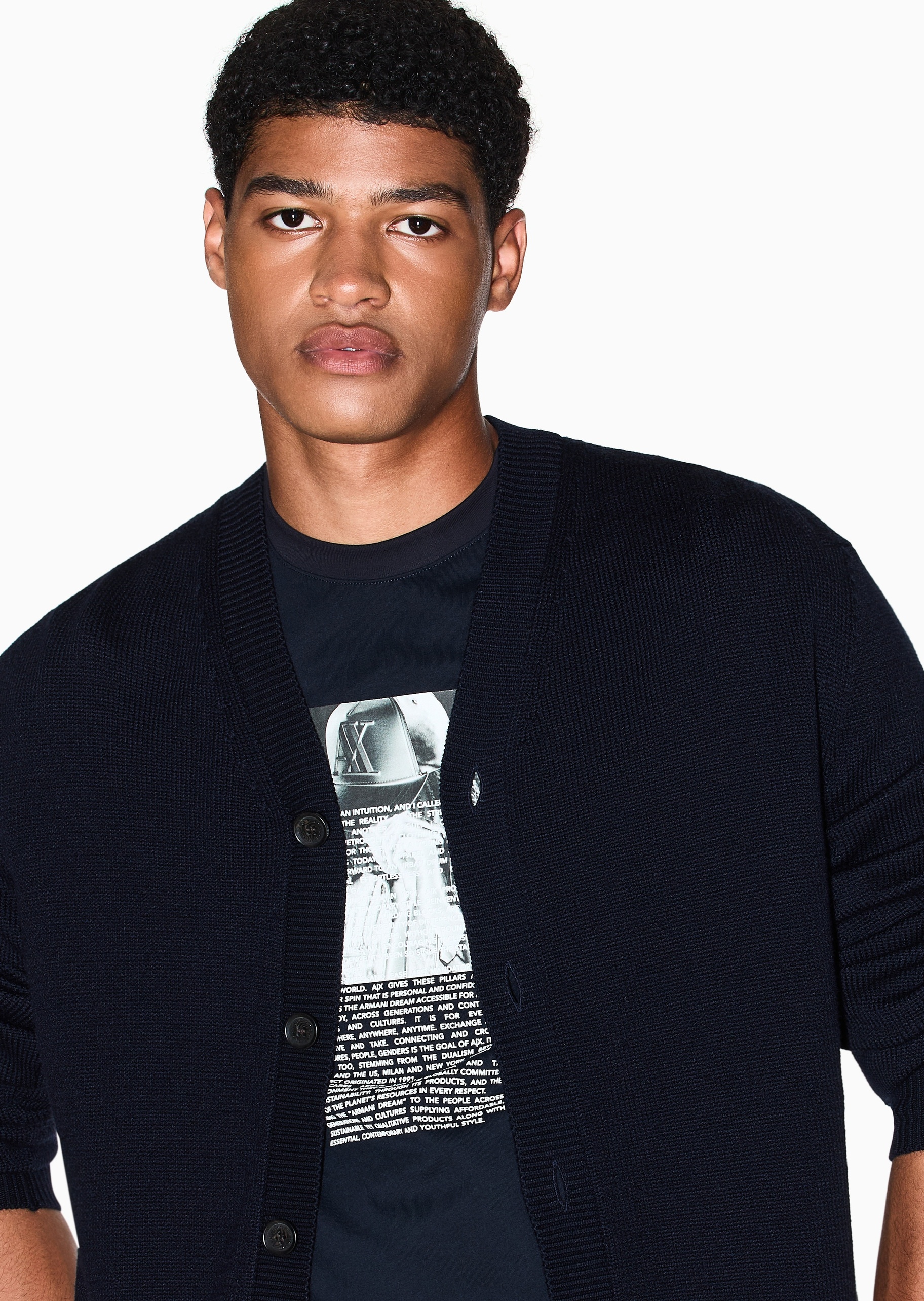 ARMANI EXCHANGE 男士羊毛老钱风V领针织毛衣开衫外套