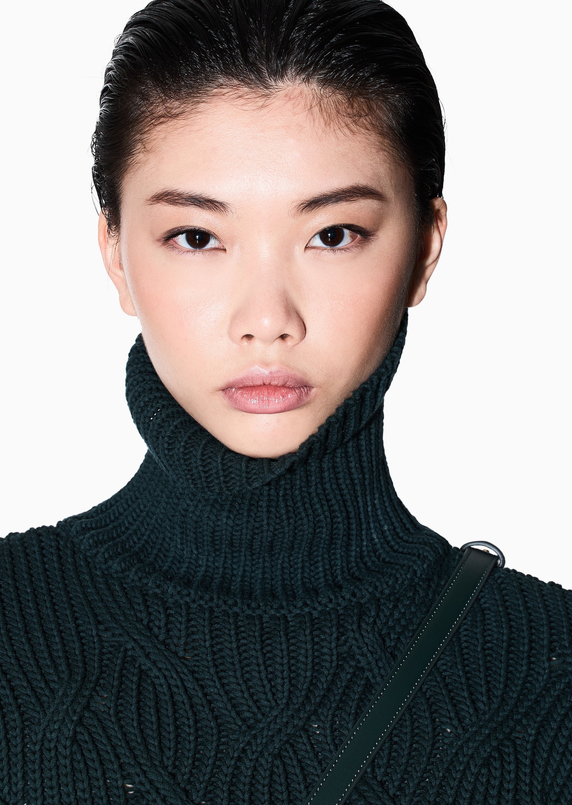 ARMANI EXCHANGE 女士高领复古绞花宽松落肩套头针织衫