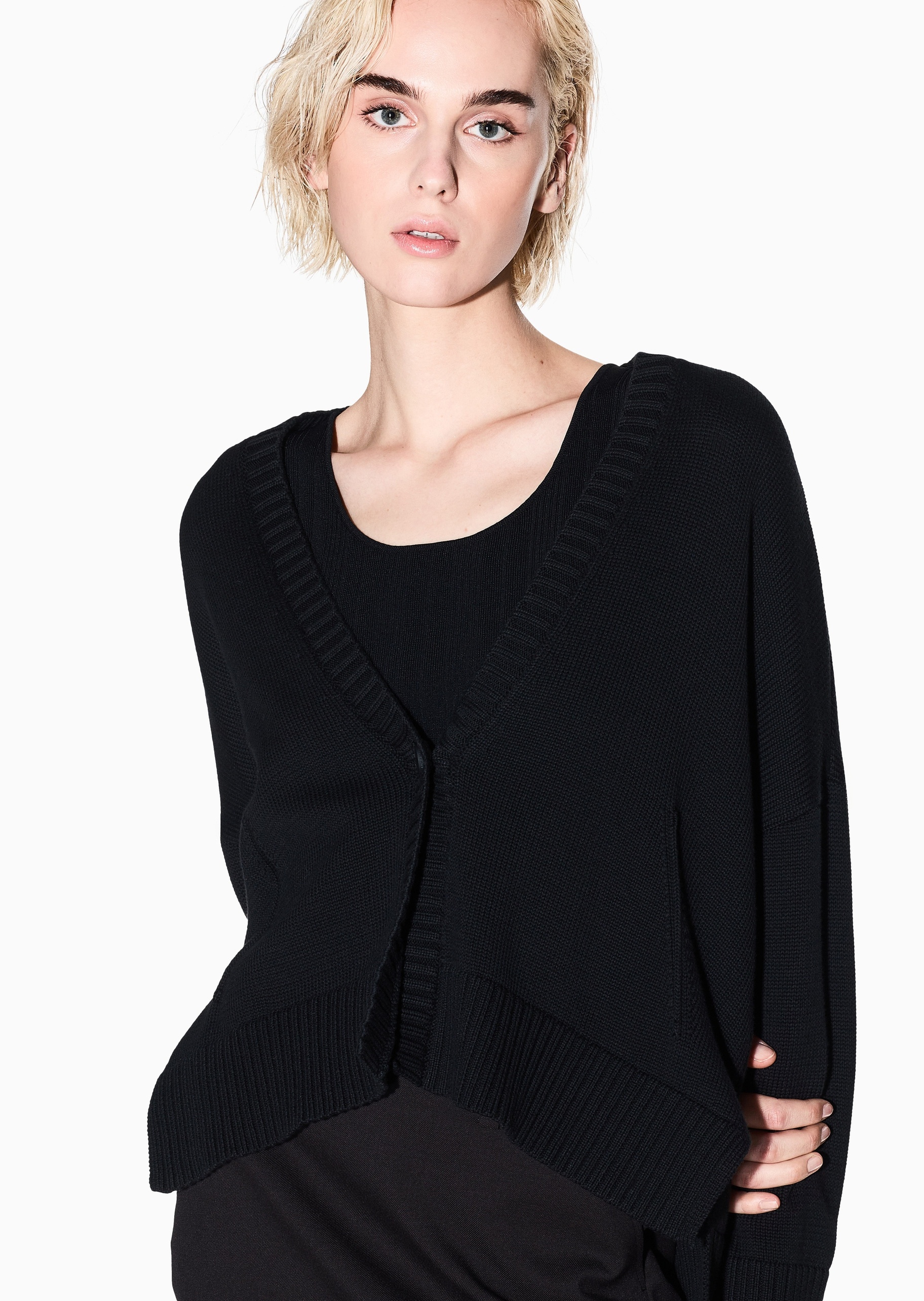 ARMANI EXCHANGE 女士宽松V领落肩休闲全棉针织开衫