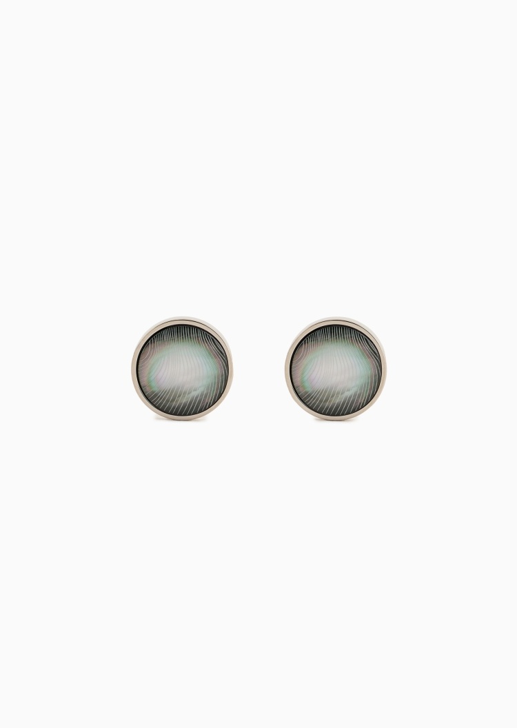 Giorgio Armani 男士银质珍珠贝母夹扣圆形两只装正装袖扣