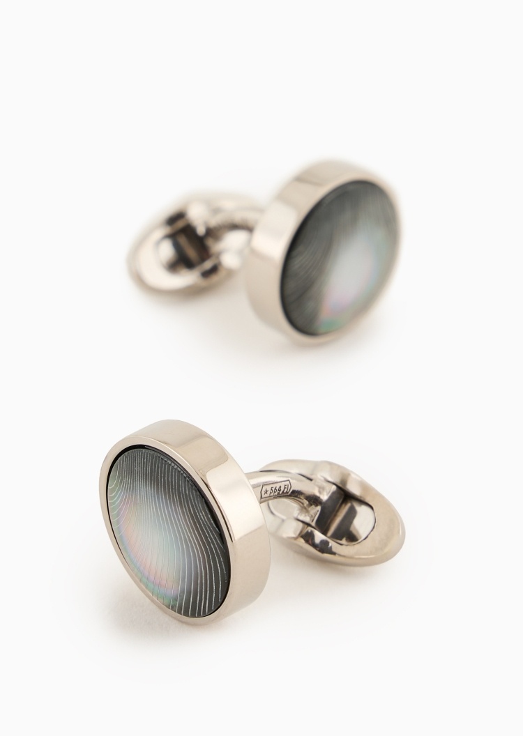Giorgio Armani 男士银质珍珠贝母夹扣圆形两只装正装袖扣
