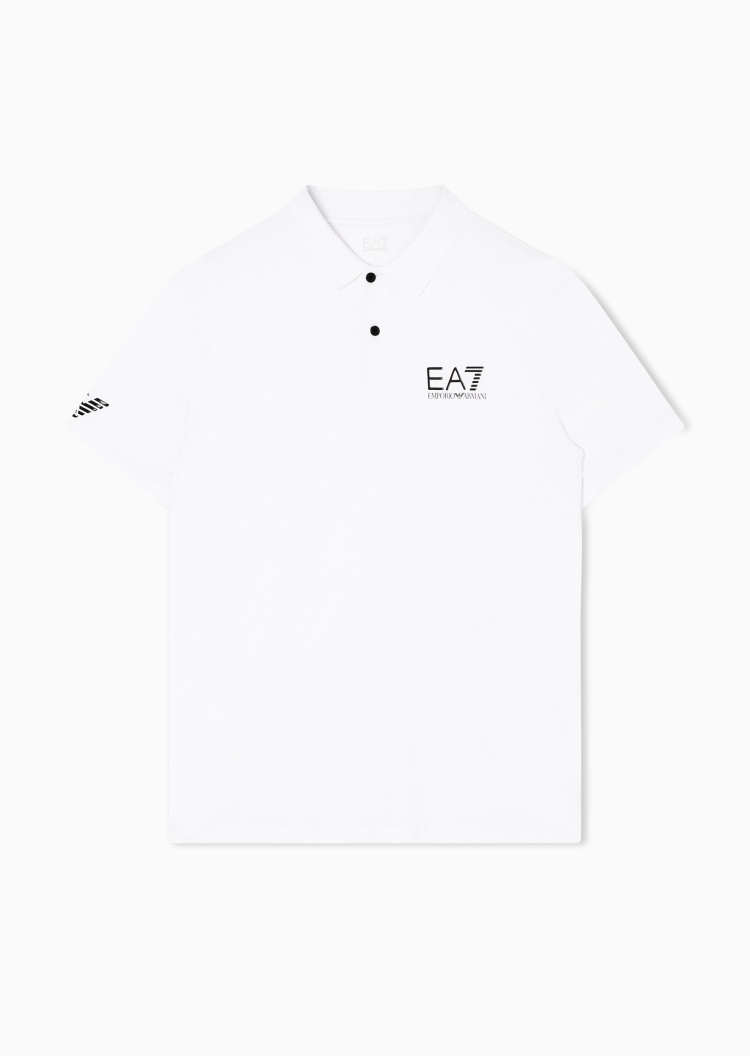 EA7 男士合身翻领网球健身训练多色Polo衫