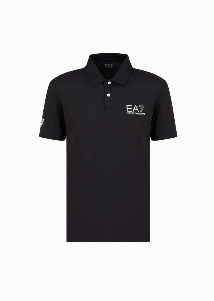 EA7 男士合身翻领网球健身训练多色Polo衫