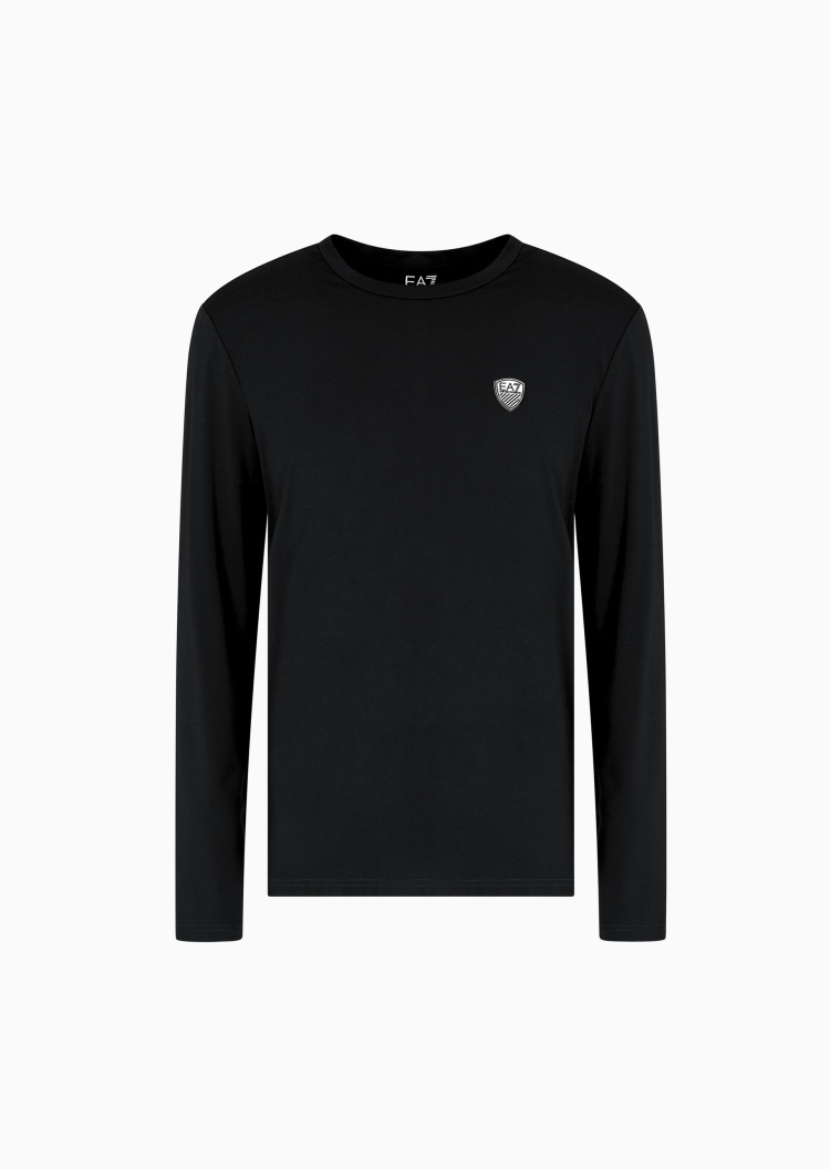 EA7 男士人造棉弹力长袖圆领重磅健身训练T恤