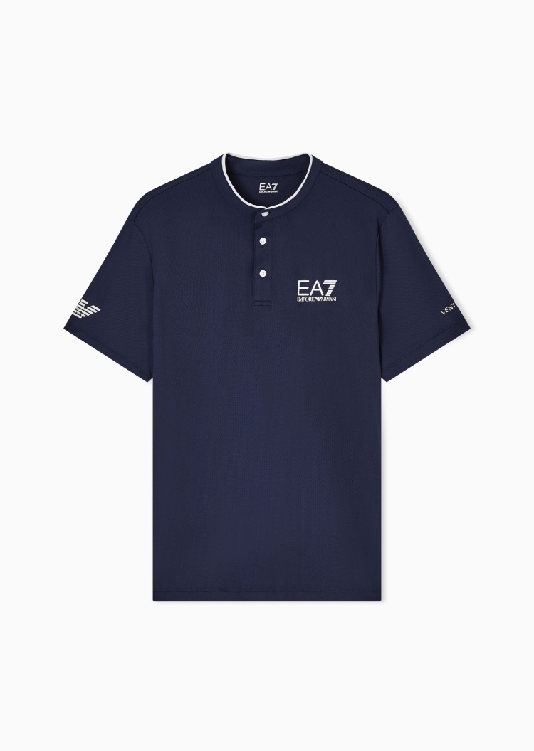 EA7 男士修身短袖立领网球健身训练Polo衫