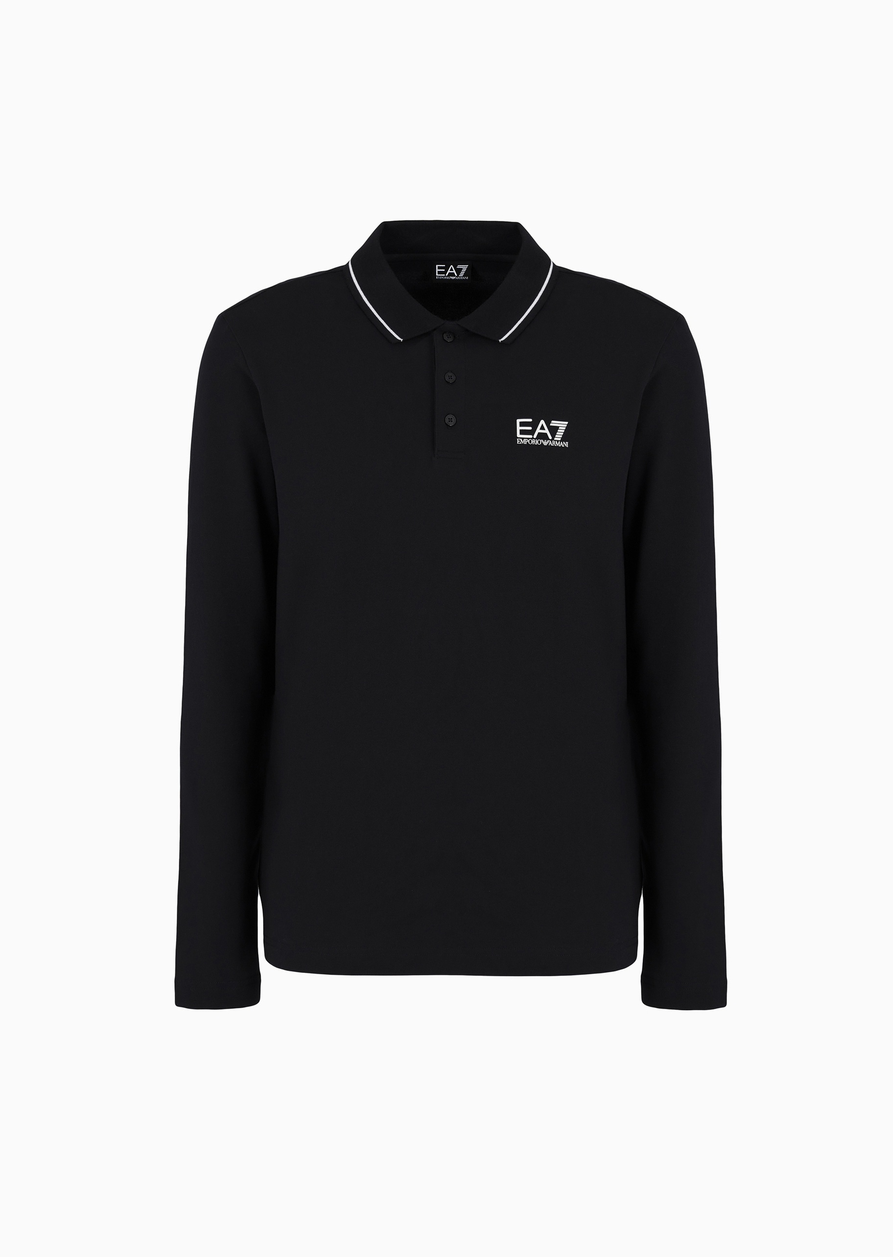 EA7 男士纯棉微弹修身长袖翻领运动Polo衫
