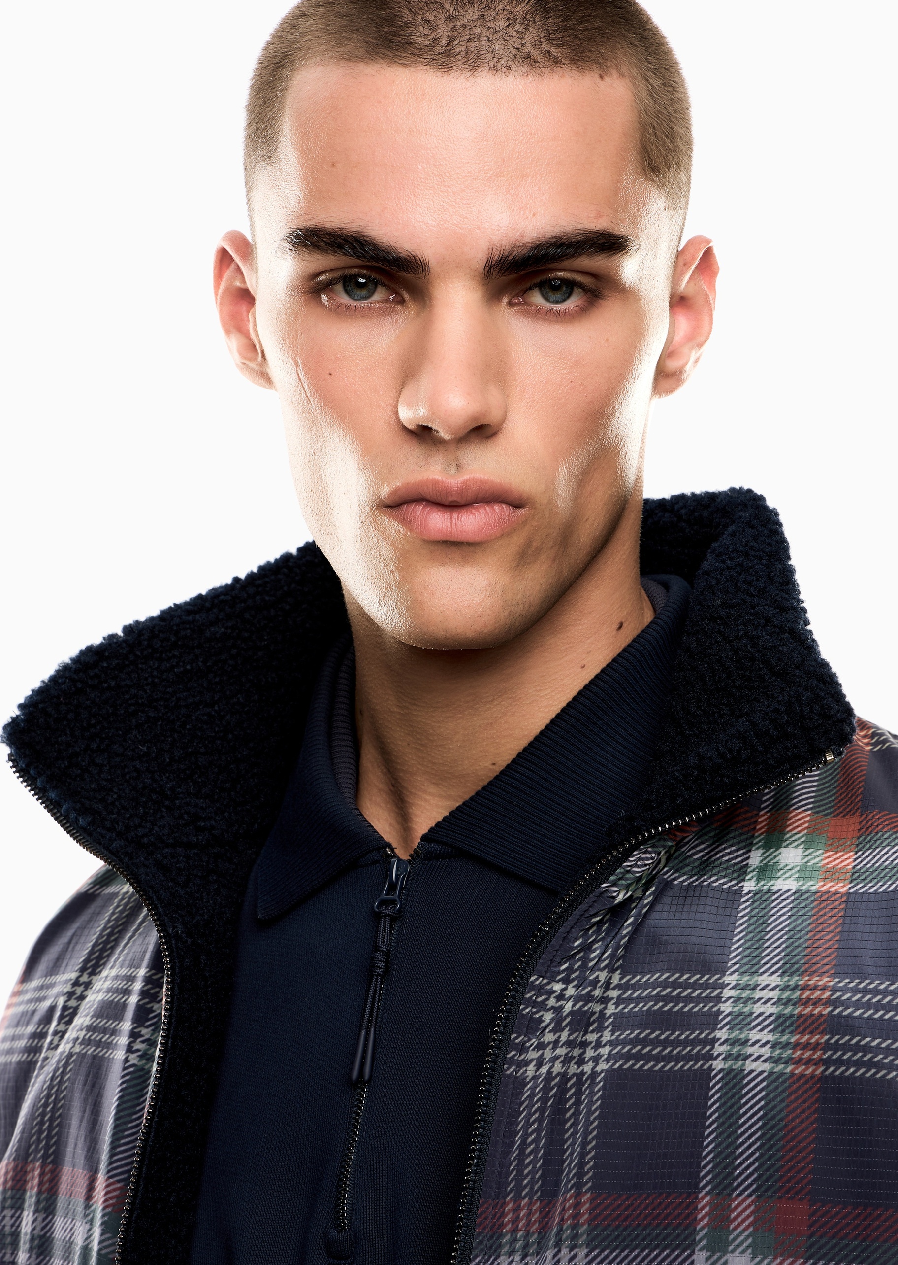 EA7 男士纯棉长袖翻领半拉链徽标印花Polo衫