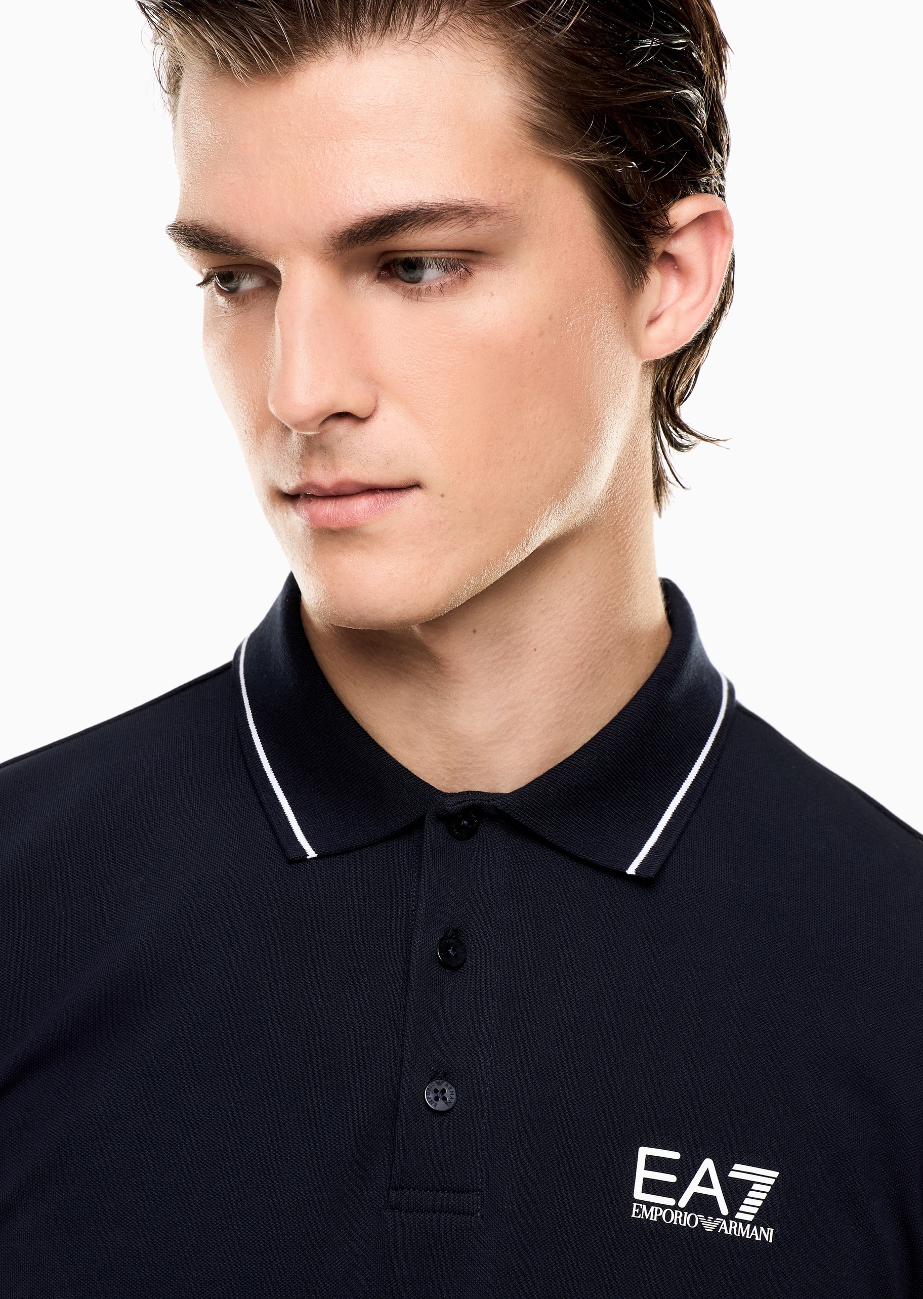 EA7 男士纯棉微弹修身短袖翻领多色Polo衫