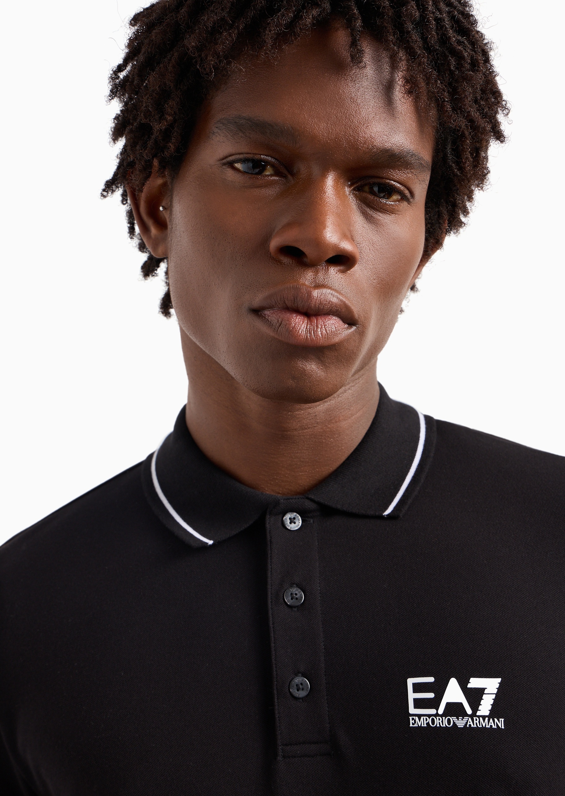 EA7 男士纯棉微弹修身长袖翻领运动Polo衫