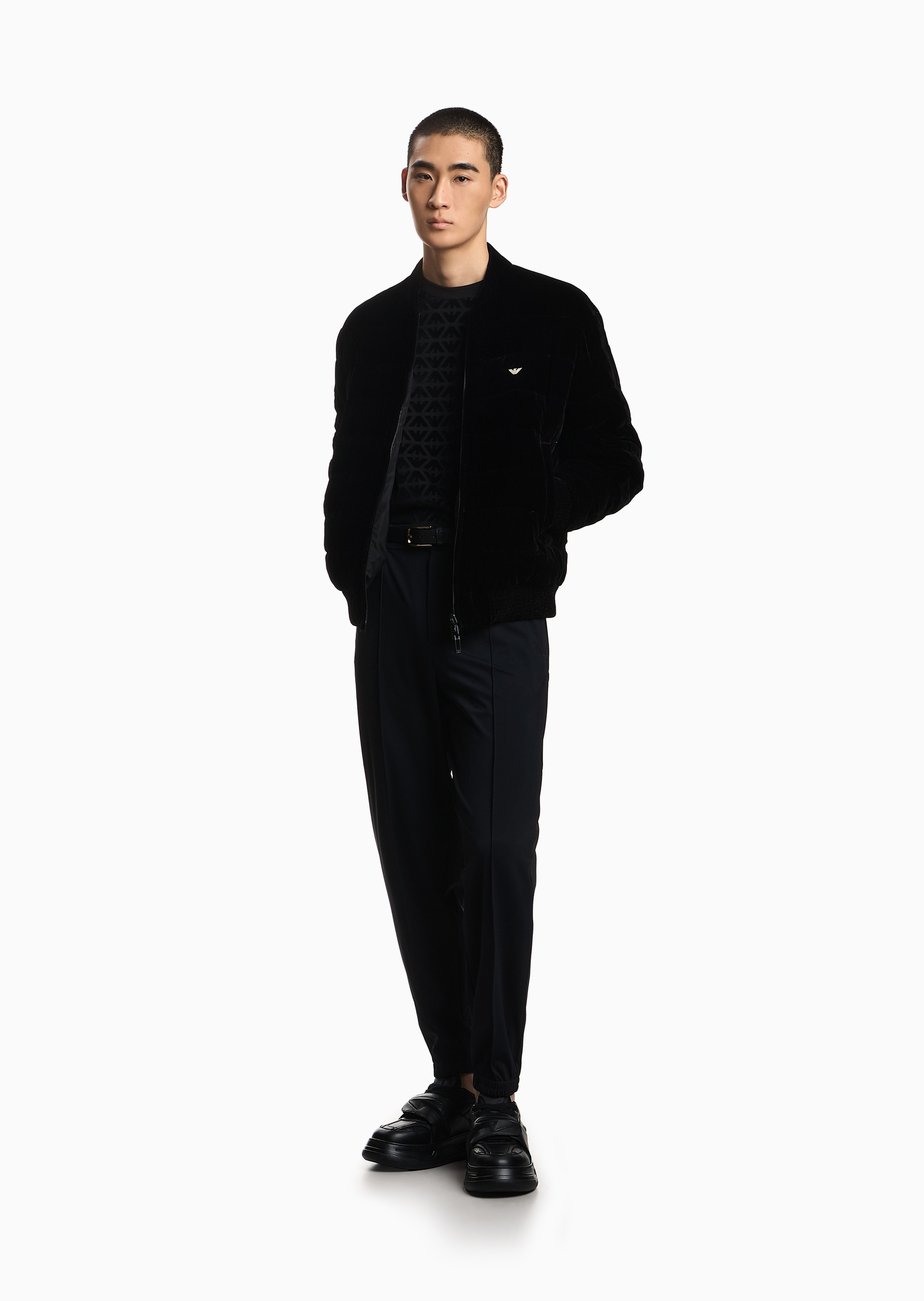 Emporio Armani 男士弹力宽松长款锥形束脚休闲裤