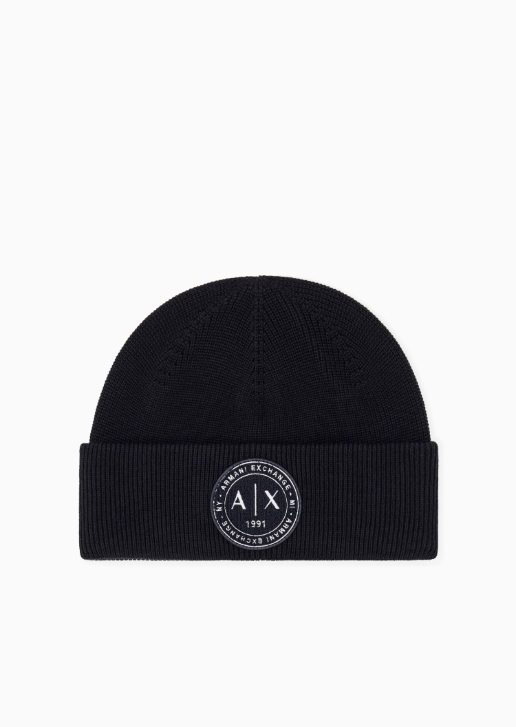 ARMANI EXCHANGE 男士绵羊毛混纺圆顶翻边休闲针织毛线帽
