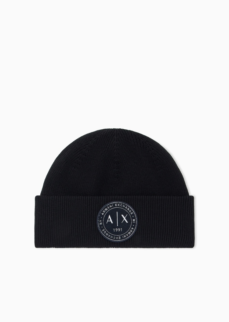 ARMANI EXCHANGE 男士绵羊毛混纺圆顶翻边休闲针织毛线帽