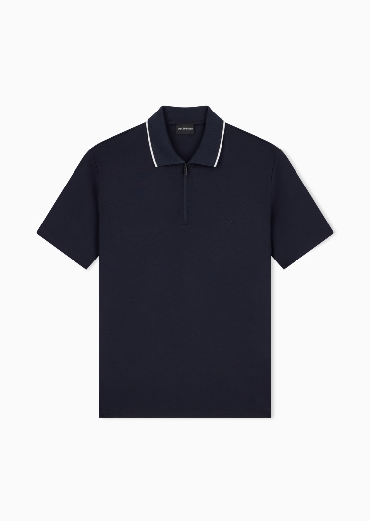 Emporio Armani 男士莱赛尔混纺轻薄短袖翻领Polo衫