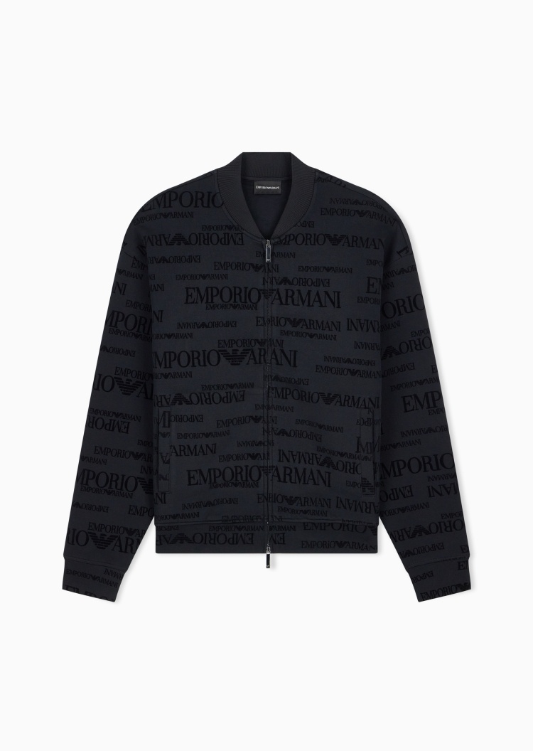 Emporio Armani 男士合身长袖棒球领拉链通体植绒卫衣外套