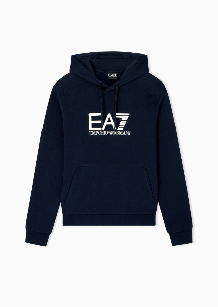 EA7 男士合身运动风重磅加绒连帽卫衣