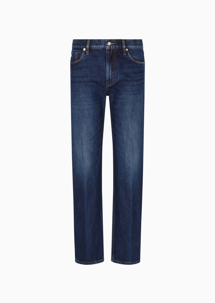 Emporio Armani 男士中腰直筒水洗复古纯棉牛仔裤