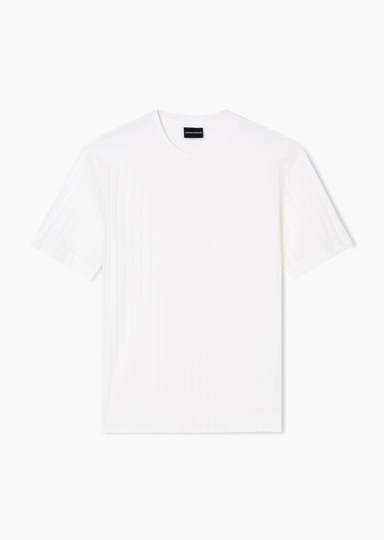 Emporio Armani 男士纯棉宽松短袖圆领重磅通体提花T恤衫