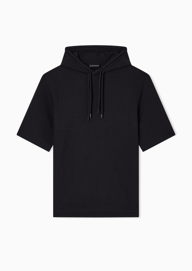 Emporio Armani 男士莱赛尔提花运动风连帽套头卫衣