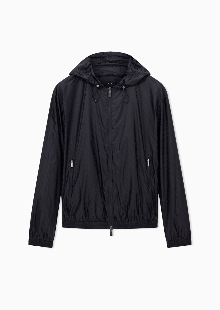 ARMANI EXCHANGE 男士长袖连帽拉链门襟满印字母夹克