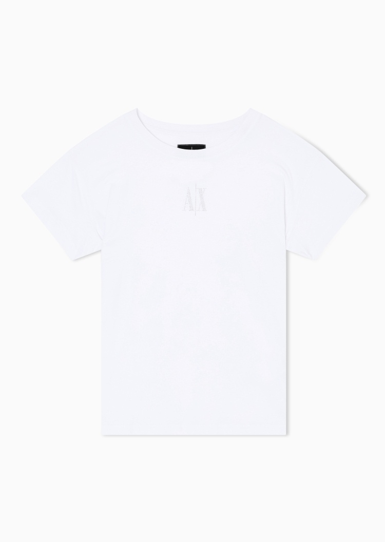 ARMANI EXCHANGE 女士纯棉宽松短袖圆领水钻徽标T恤