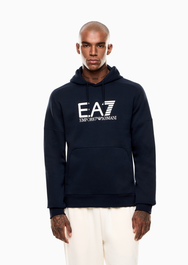 EA7 男士合身运动风重磅加绒连帽卫衣