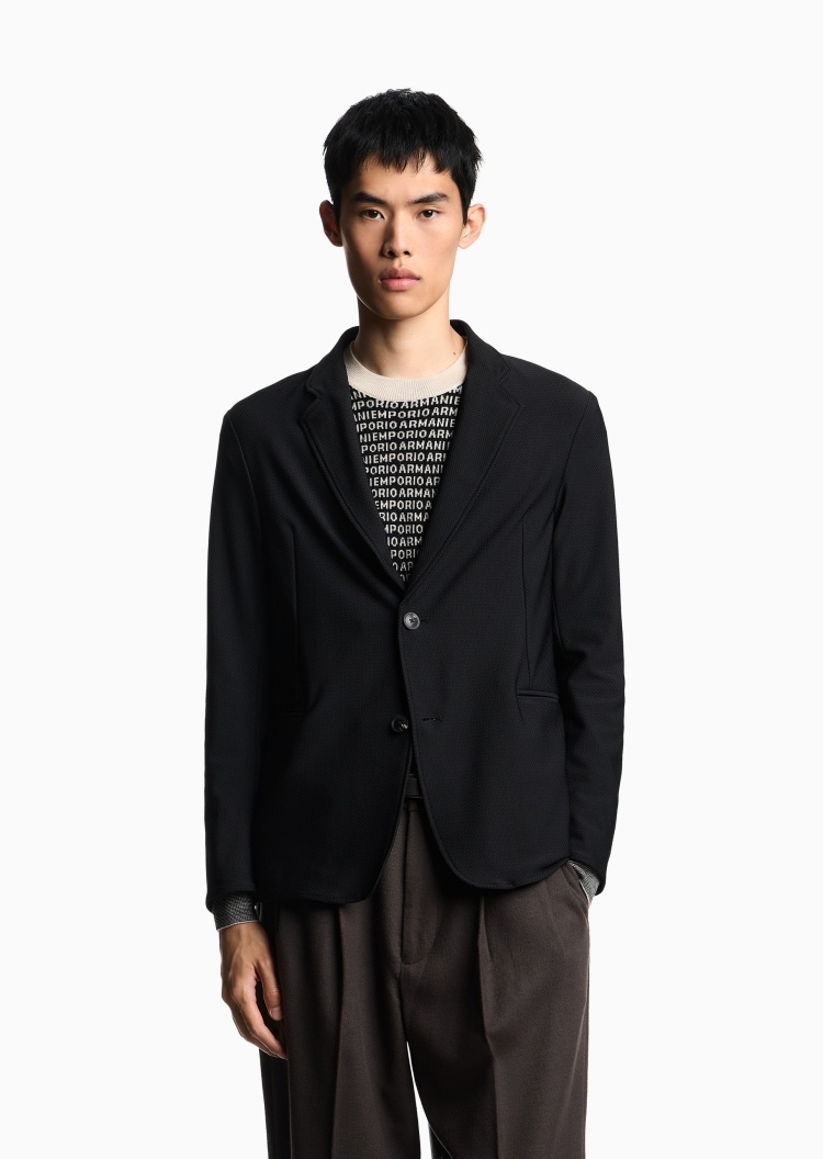 Emporio Armani 男士弹力长袖平驳领单排扣西装外套