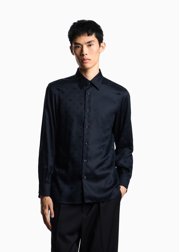 Emporio Armani 男士莱赛尔轻奢长袖人夫感西装衬衫